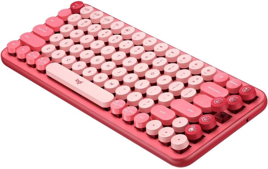 Logitech POP Mechanical Wireless Keyboard with Customizable Emoji Keys Durable Compact Design Bluetooth or USB Connectivity Multi-Device OS Compatible - Heartbreaker Rose