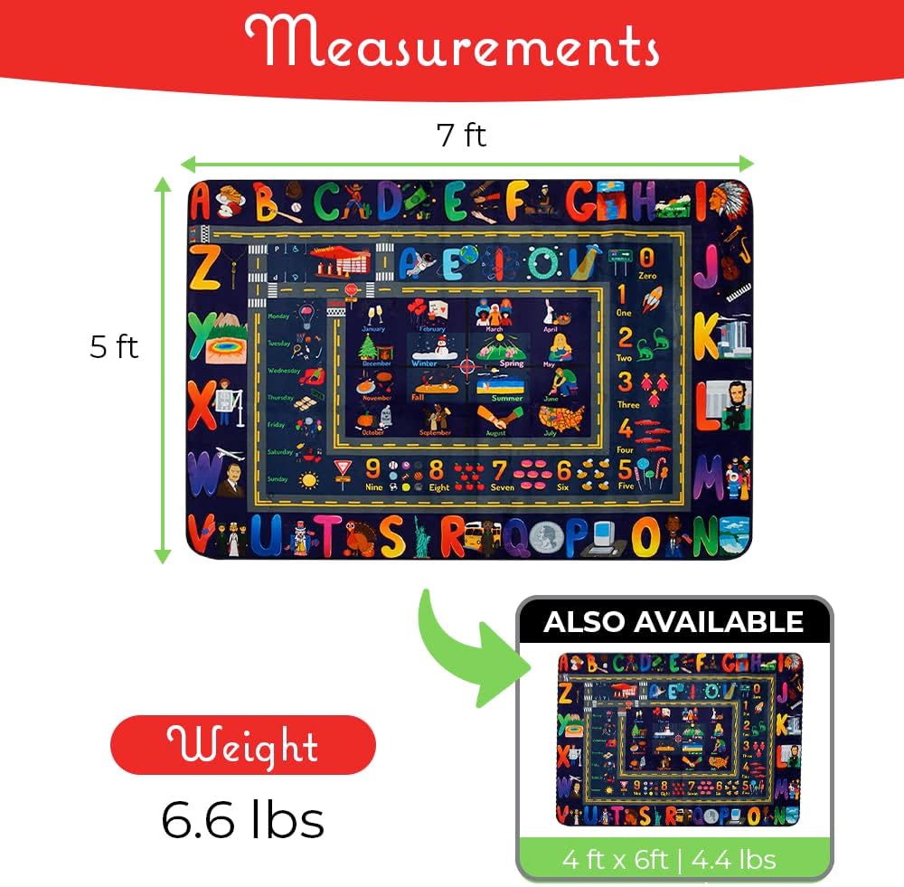 ABC Baby Play Mat Educational Alphabet Kids Rug for Nursery, Classroom, Playroom, Bedroom, Daycare Floor Playmats for Boys, Girls, Babies, Toddlers Room Decor 5' x 7'