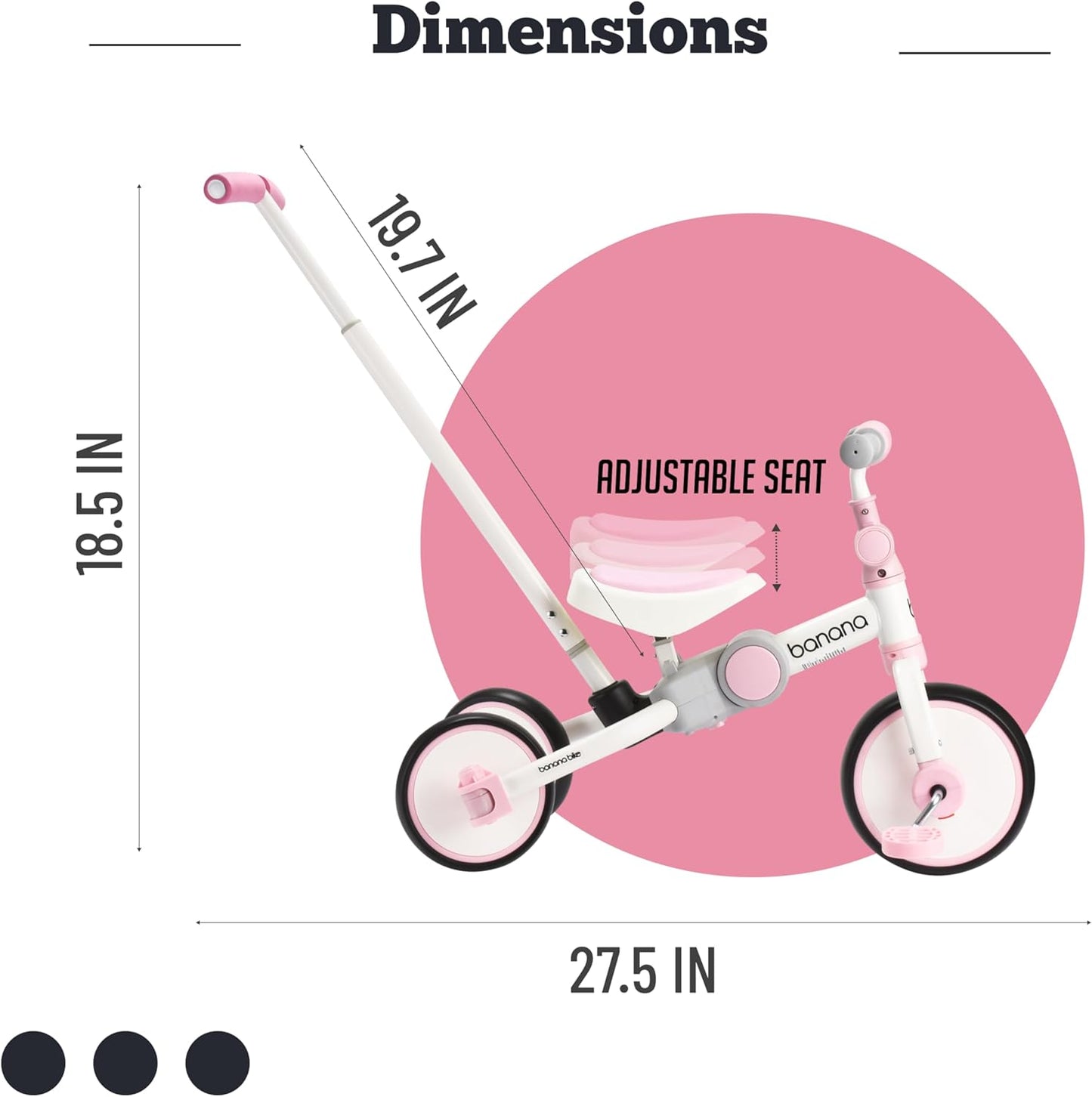 Banana bike Baby Balance Bike - Tricycle for Toddlers - Kids Trike and Bike - Balance Bike Plastic - Removable Pedals and Adjustable Handlebar and Seat Pink