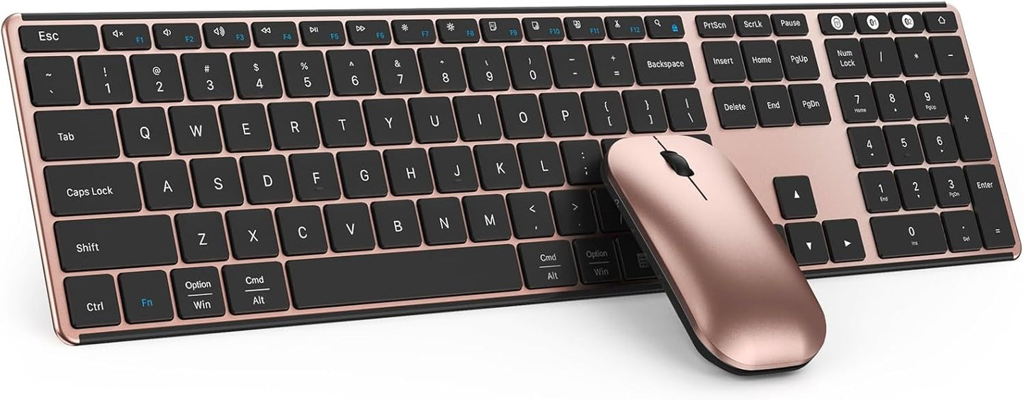 seenda Bluetooth Keyboard and Mouse Combo (USB + Dual BT), Multi-Device Rechargeable Wireless Bluetooth Mouse and Keyboard, Compatible for Win 7/8/10, MacBook Pro/Air, iPad, Tablet - Black Rose Gold