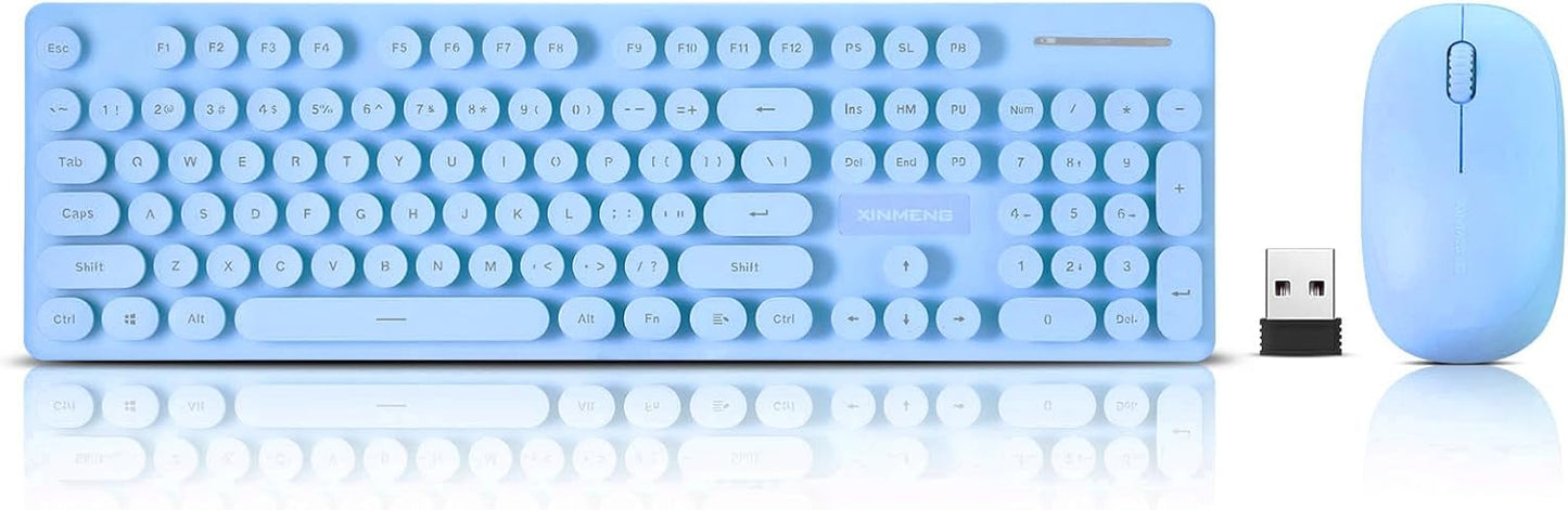Wireless Keyboard and Mouse Combo, Full Size Compact Quiet Wireless Keyboard and Mouse Set 2.4G Ultra-Thin Sleek Design for Windows, Computer, Desktop, PC, Notebook, Laptop,Round Keys Blue