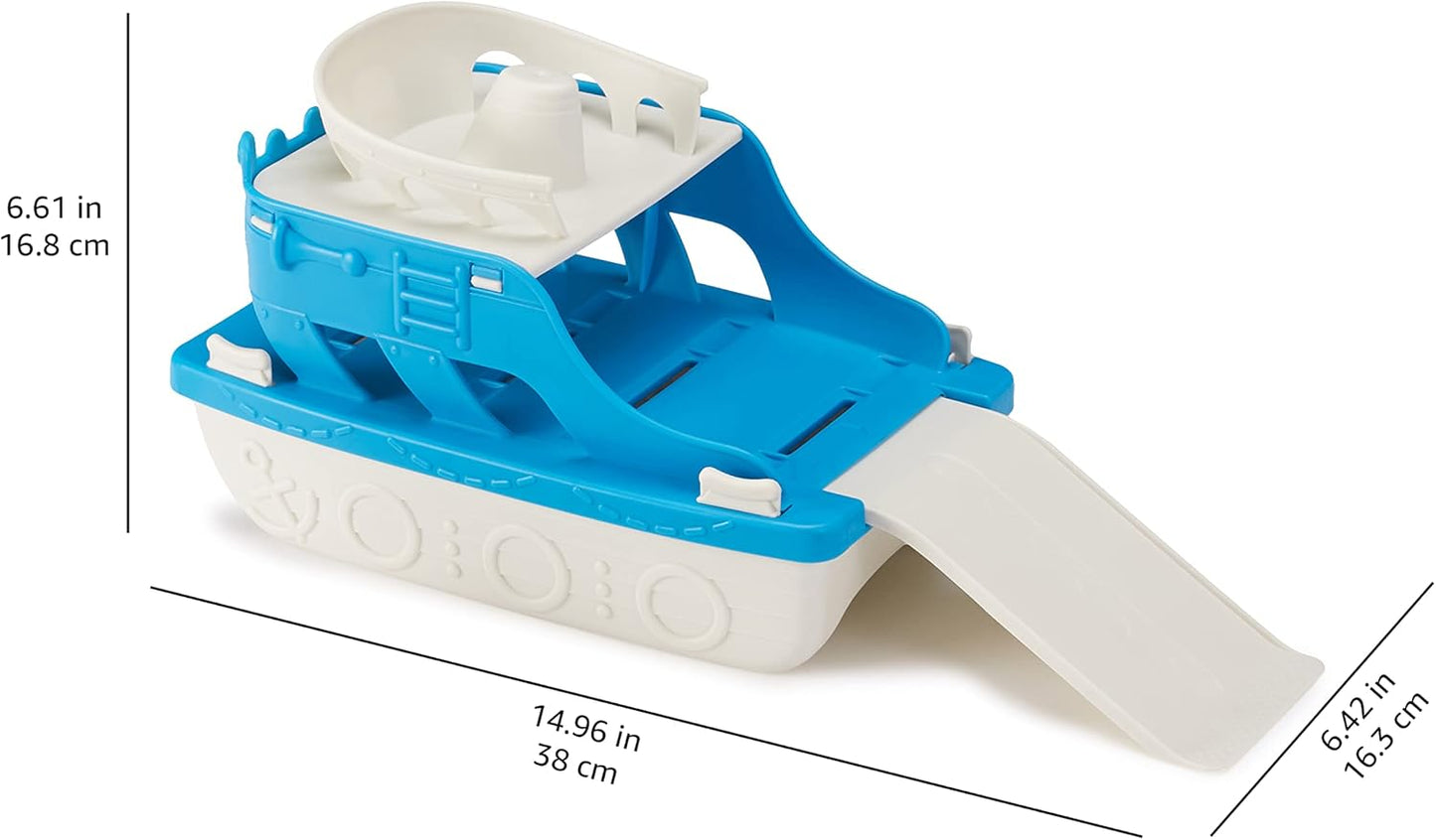 Amazon Basics Ferry Boat with 2 Mini Cars Bathtub Toy for Kids Ages 2 and Up, Blue, Small