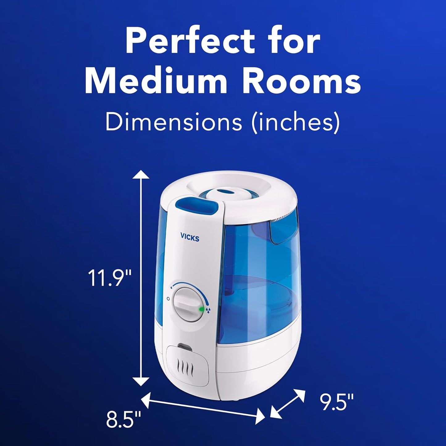 Vicks CoolRelief Cool Mist Humidifier Small to Medium Room Vaporizer for Baby, Kids, Adults, 1.2 Gal