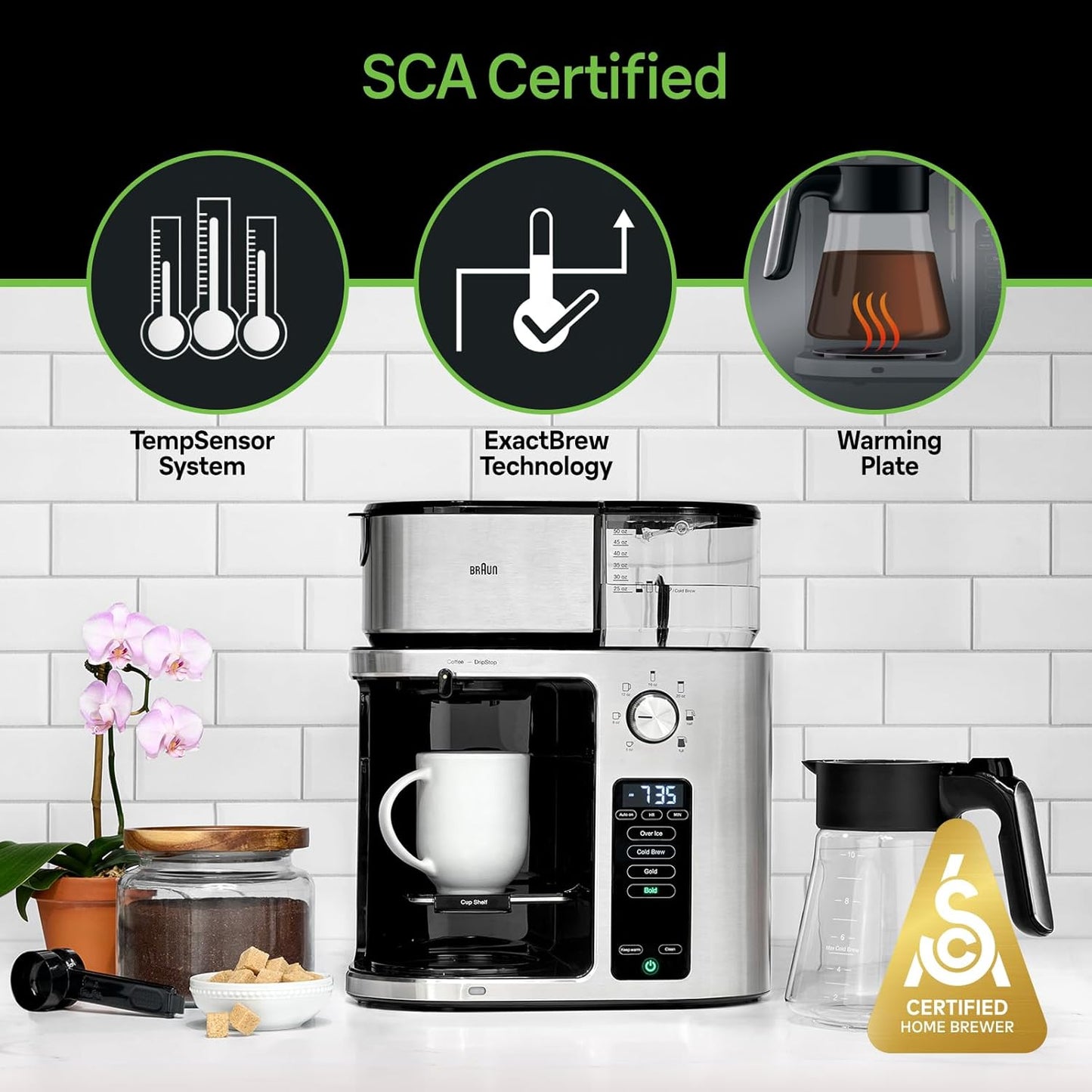 Braun MultiServe Plus 10- Cup Pod Free Drip Coffee Maker 7 Brew Sizes Hot & Cold Brew Stainless steel KF9270SI