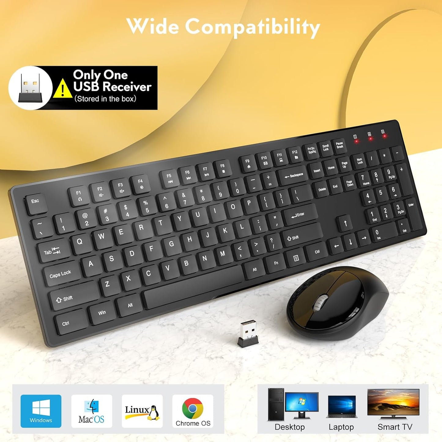 Wireless Keyboard and Mouse, Trueque Silent 2.4GHz Cordless Full Size USB Mouse Combo