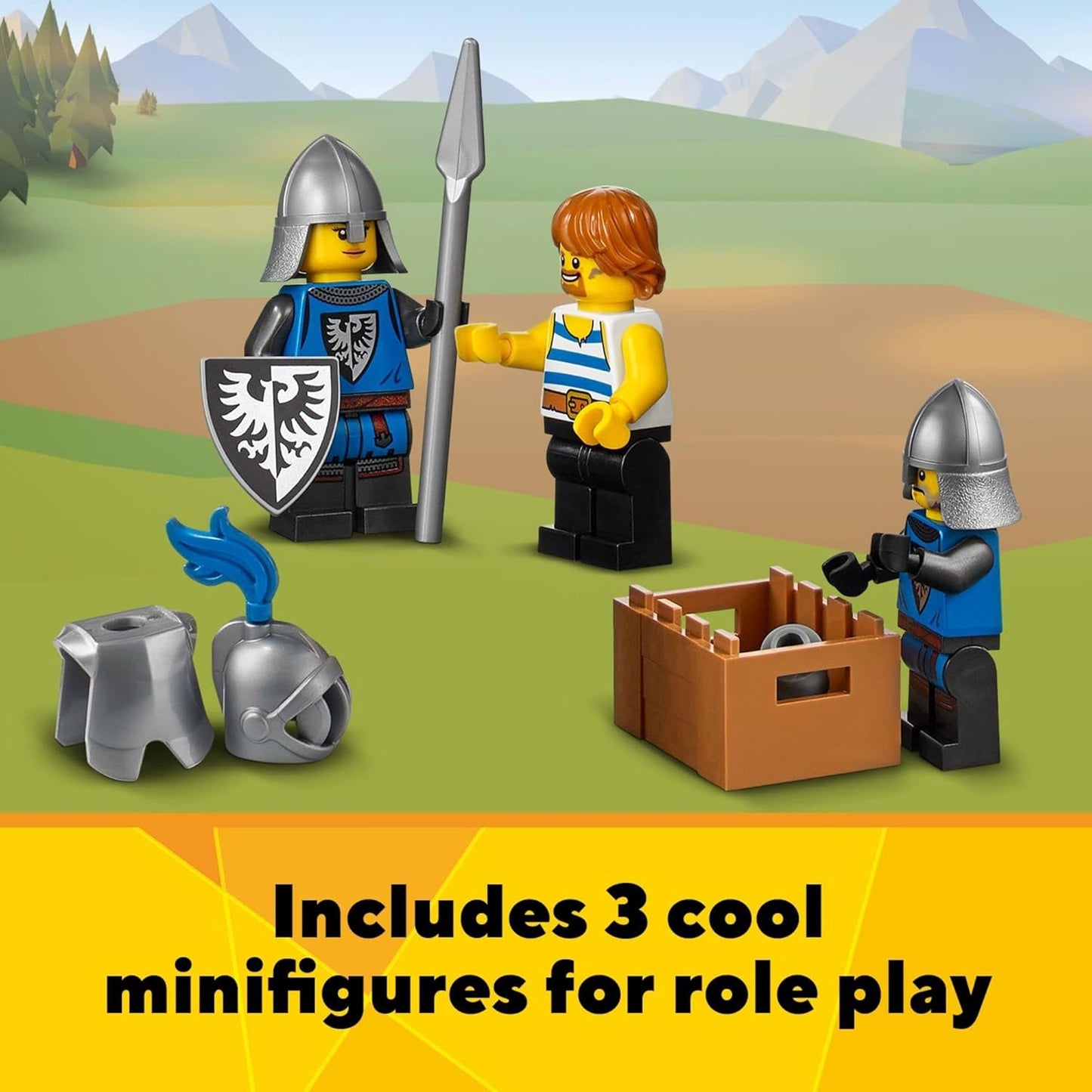 BOX Damages LEGO Creator 3 in 1 Medieval Castle Toy, Transforms from Castle to Tower to Marketplace, Includes Skeleton and Dragon Figure, with 3 Minifigures and Catapult, 31120