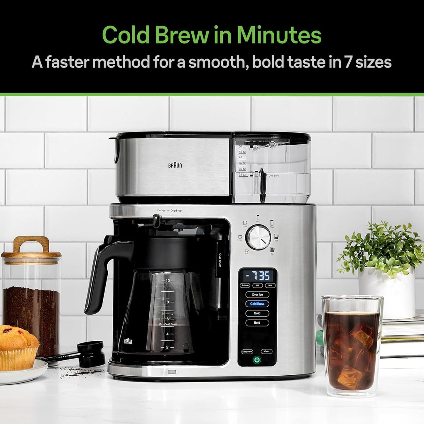 Braun MultiServe Plus 10- Cup Pod Free Drip Coffee Maker 7 Brew Sizes Hot & Cold Brew Stainless steel KF9270SI