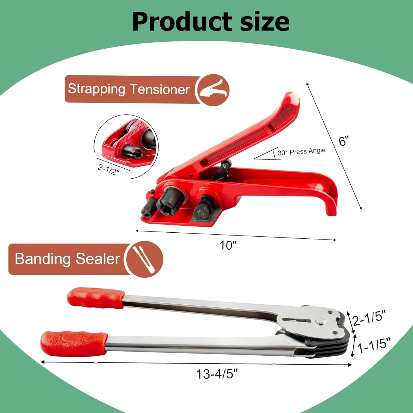 Pallet Packaging Banding Strapping Kit with Heavy Duty Strapping Tensioner Tool, Banding Sealer Tool, 5/8" x 200' Polyester Strapping Roll, 100 Metal Seals, 100 Plastic Packaging Corner(Red)