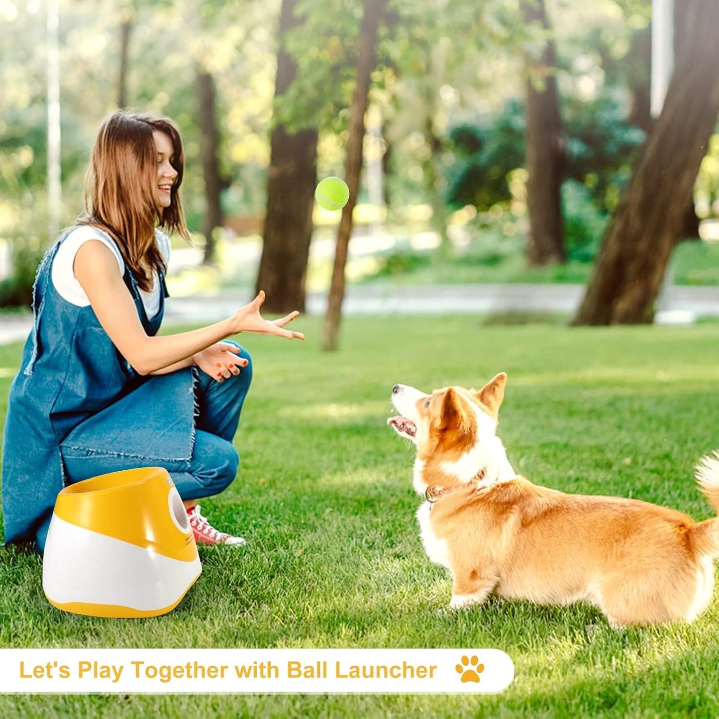 Automatic Dog Ball Launcher, Dog Ball Thrower with 15 Mini Tennis Balls Sizing 2 Inch and Mesh Bag, Interactive Dog Toys Tennis Ball Launcher for Small Dogs with 3 Distance Settings