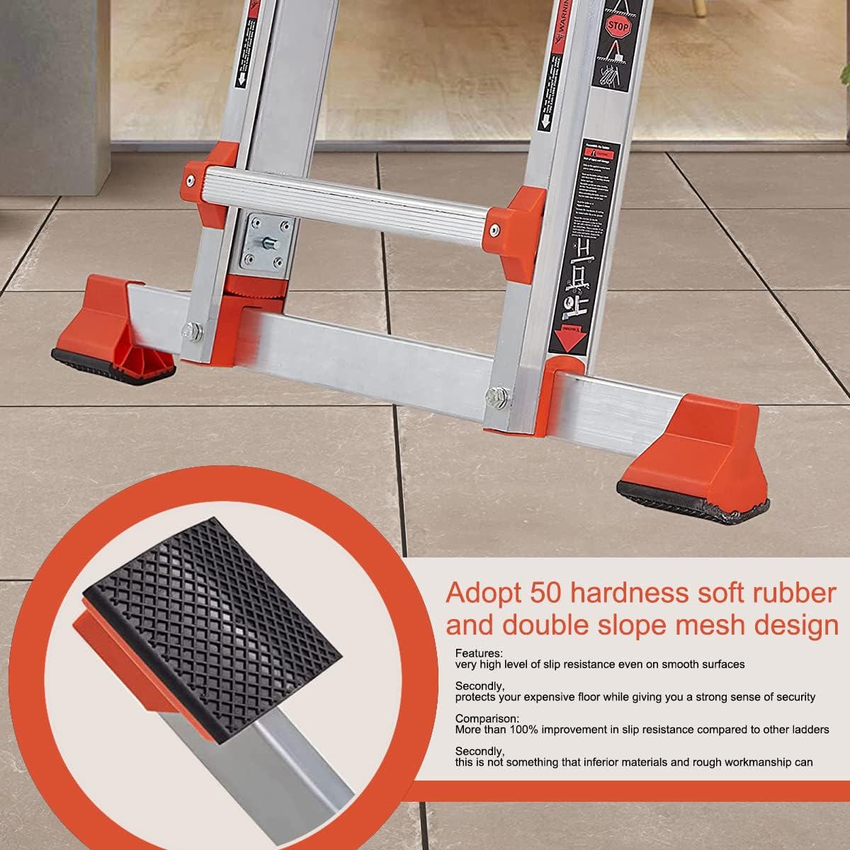 LANBITOU Ladder A Frame 4 Step Ladder Extension 14 FT Anti-Slip Multi Position & Storage Folding Ladder 330 lbs Security Load Telescoping Aluminum Ladders for Stairs Home Indoor Outdoor Roof