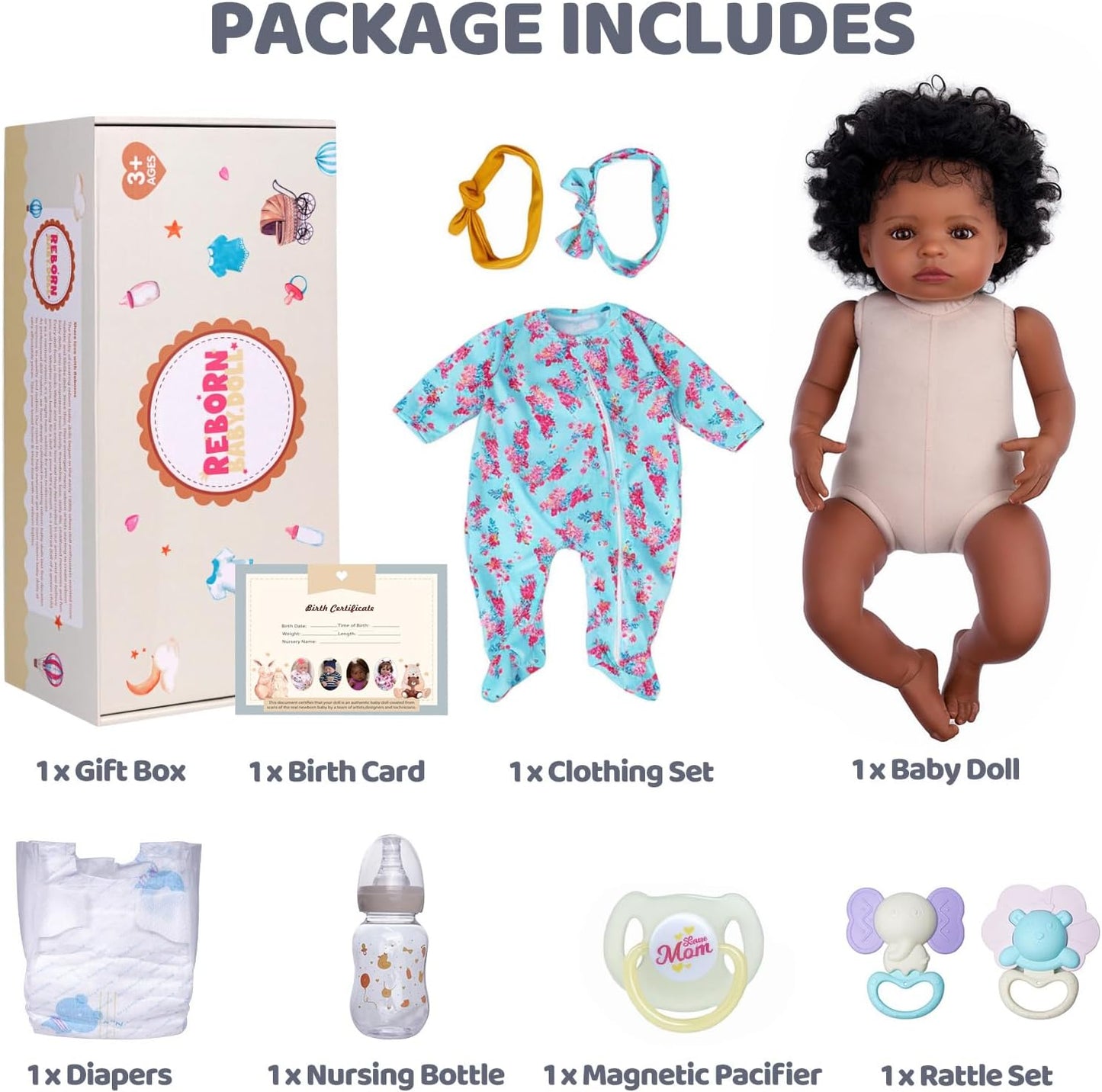 RSG 18-Inch Lifelike Reborn Black Girl - Realistic Newborn Real Life Baby Dolls