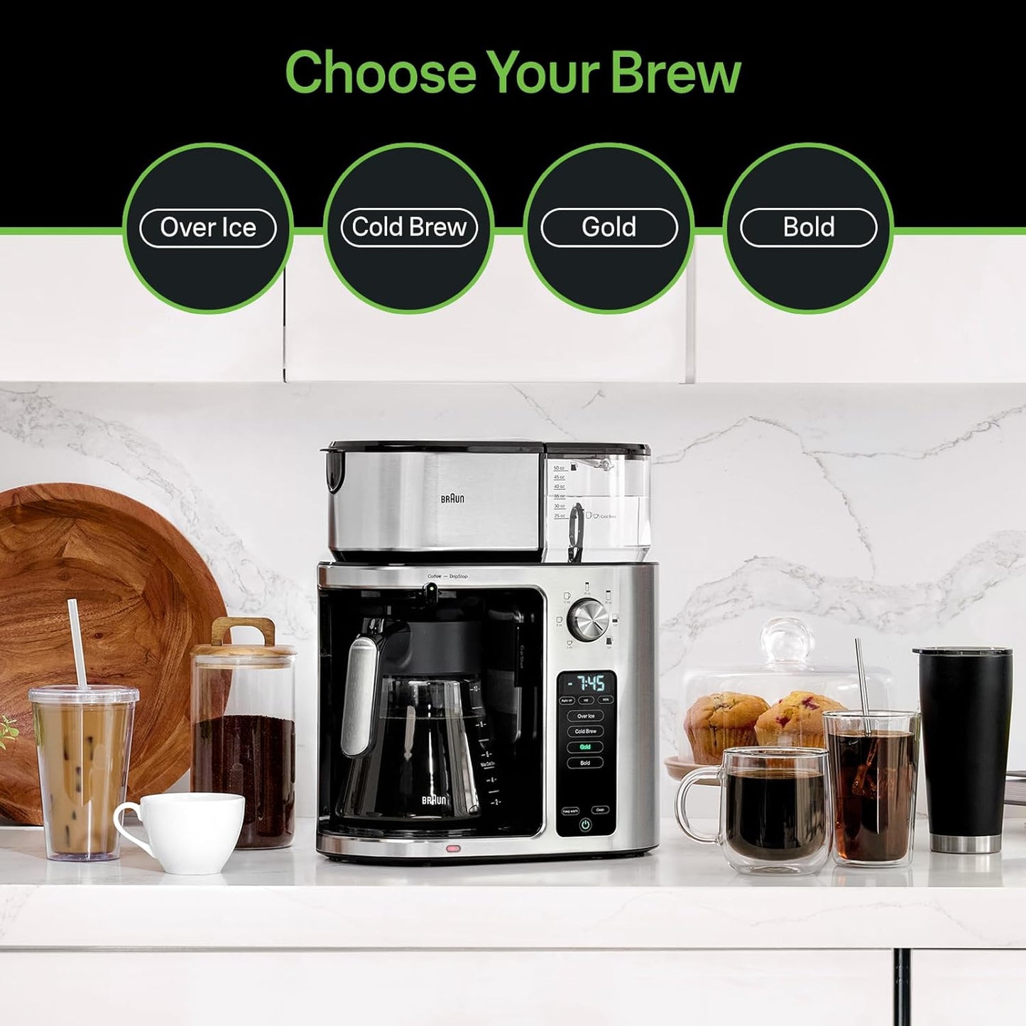 Braun MultiServe Plus 10- Cup Pod Free Drip Coffee Maker 7 Brew Sizes Hot & Cold Brew Stainless steel KF9270SI