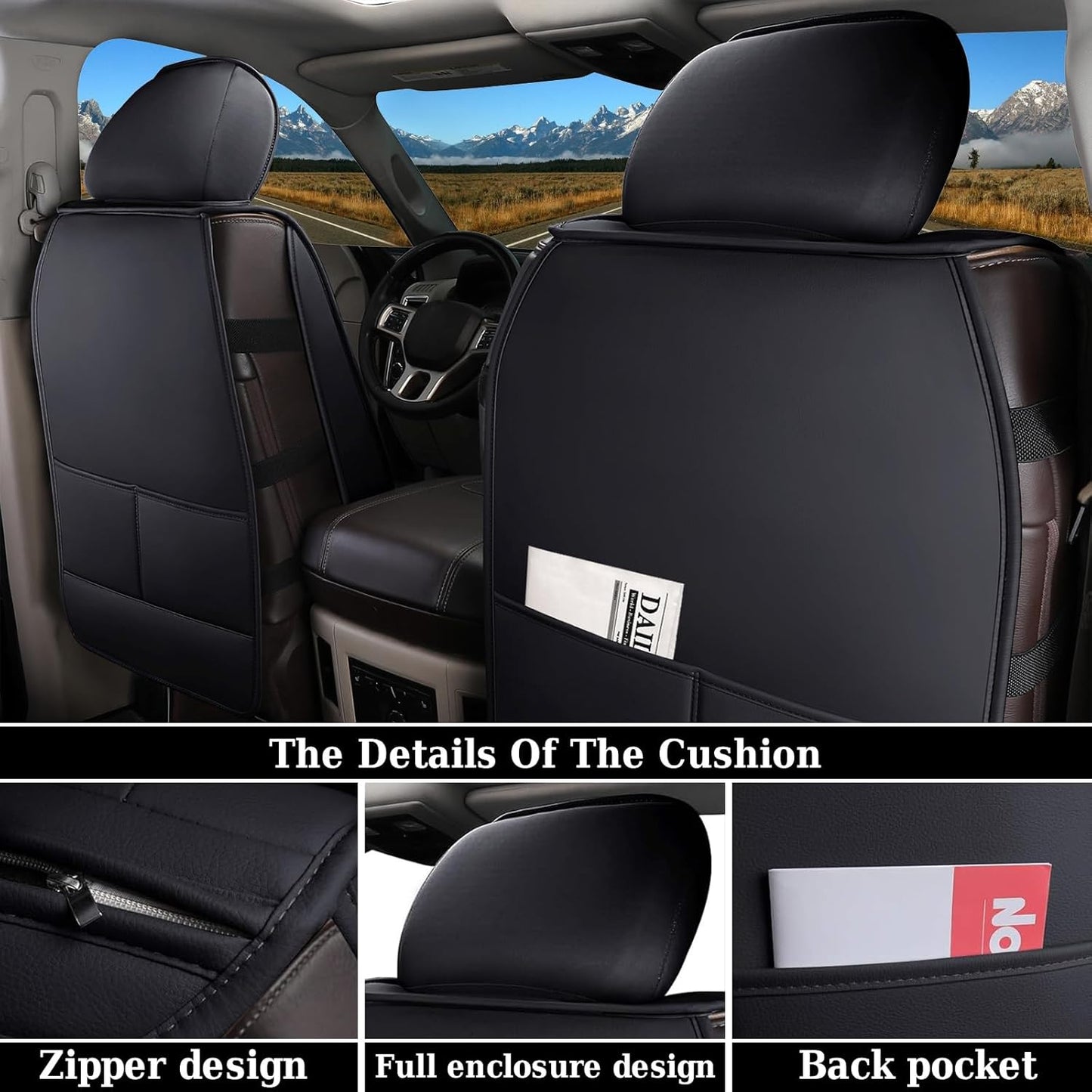 Coverado Car Seat Covers Full Set, Leather RAM 1500 Seat Covers Protectors Compatible with 2002-2024 Dodge RAM 1500 2500 3500 Crew Double Mega Quad Cab with Flat Bench, Blue