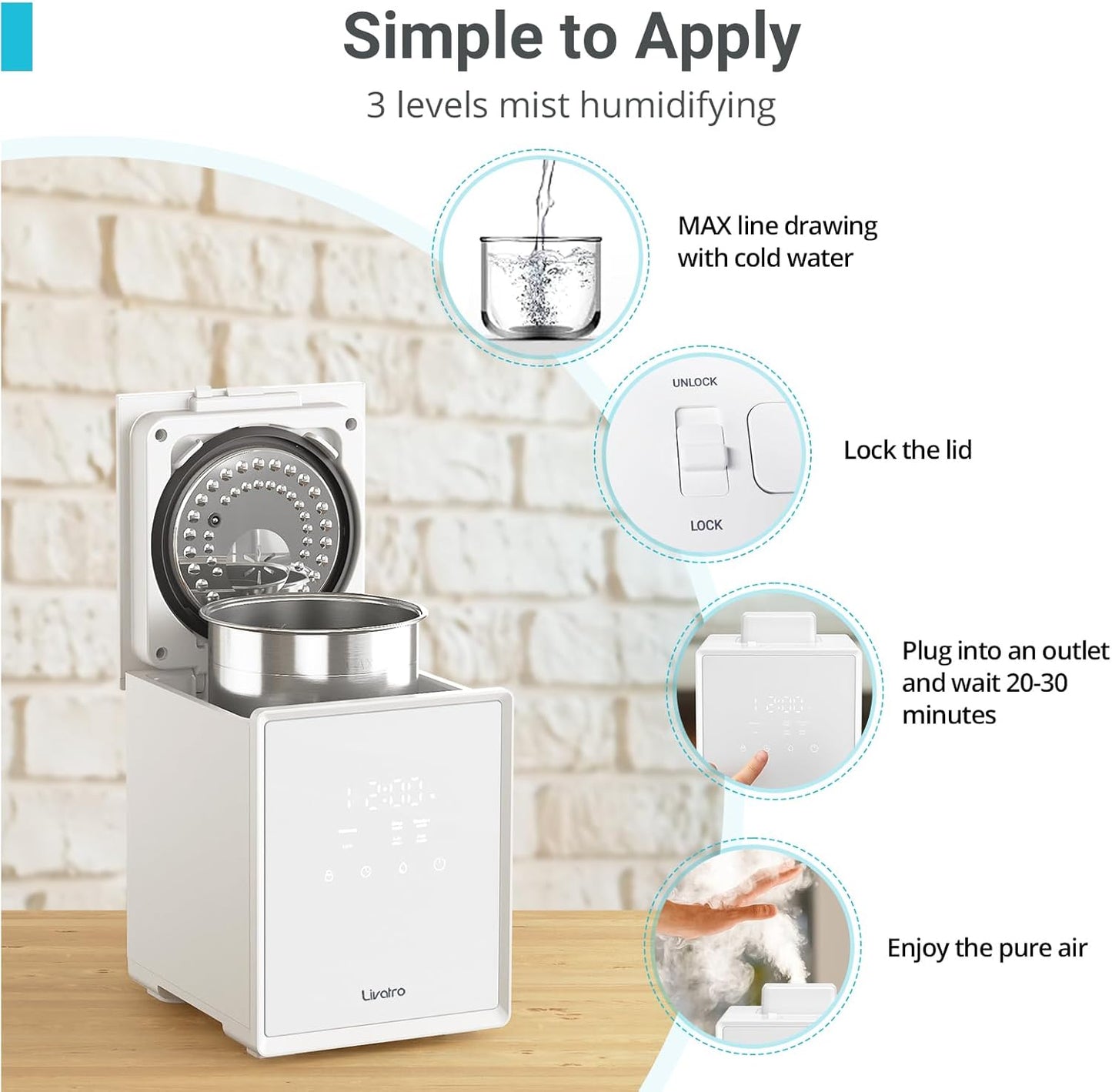 3L Stainless Steel Warm Mist Humidifier with Easy Clean and Warm Steam Function, Healthy Air Mist Humidifiers for Bedroom Living Room, with Sleep Mode and Auto-off Setting