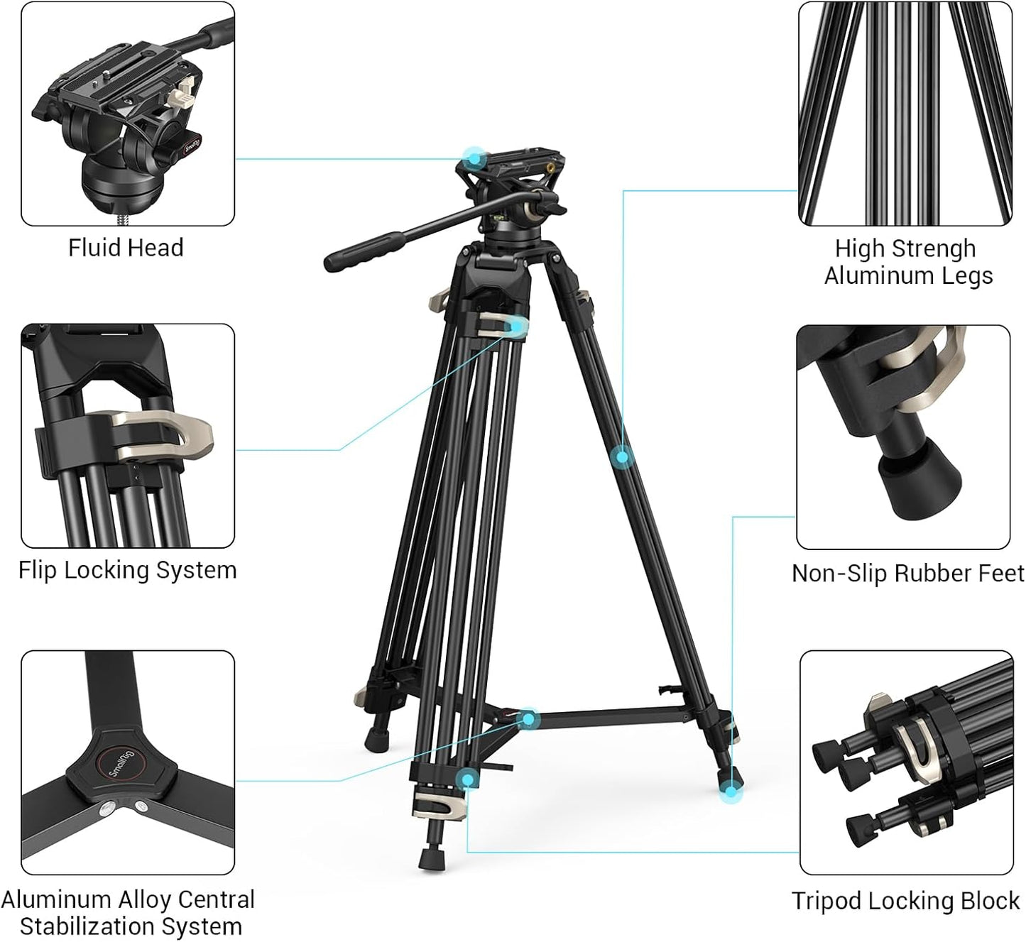 SmallRig AD-01 Video Tripod 73 Heavy Duty Tripod with 360 Degree Fluid Head and Quick Release Plate for DSLR Camcorder Cameras 3751