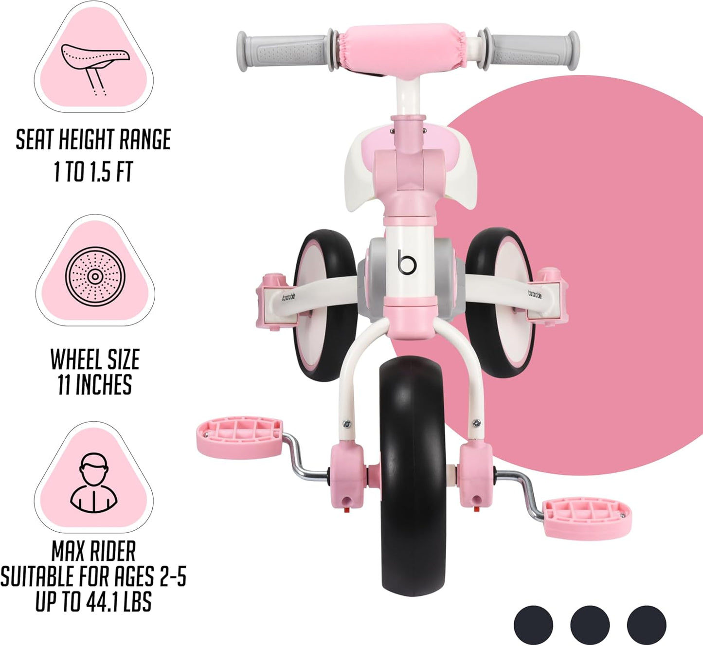 Banana bike Baby Balance Bike - Tricycle for Toddlers - Kids Trike and Bike - Balance Bike Plastic - Removable Pedals and Adjustable Handlebar and Seat Pink