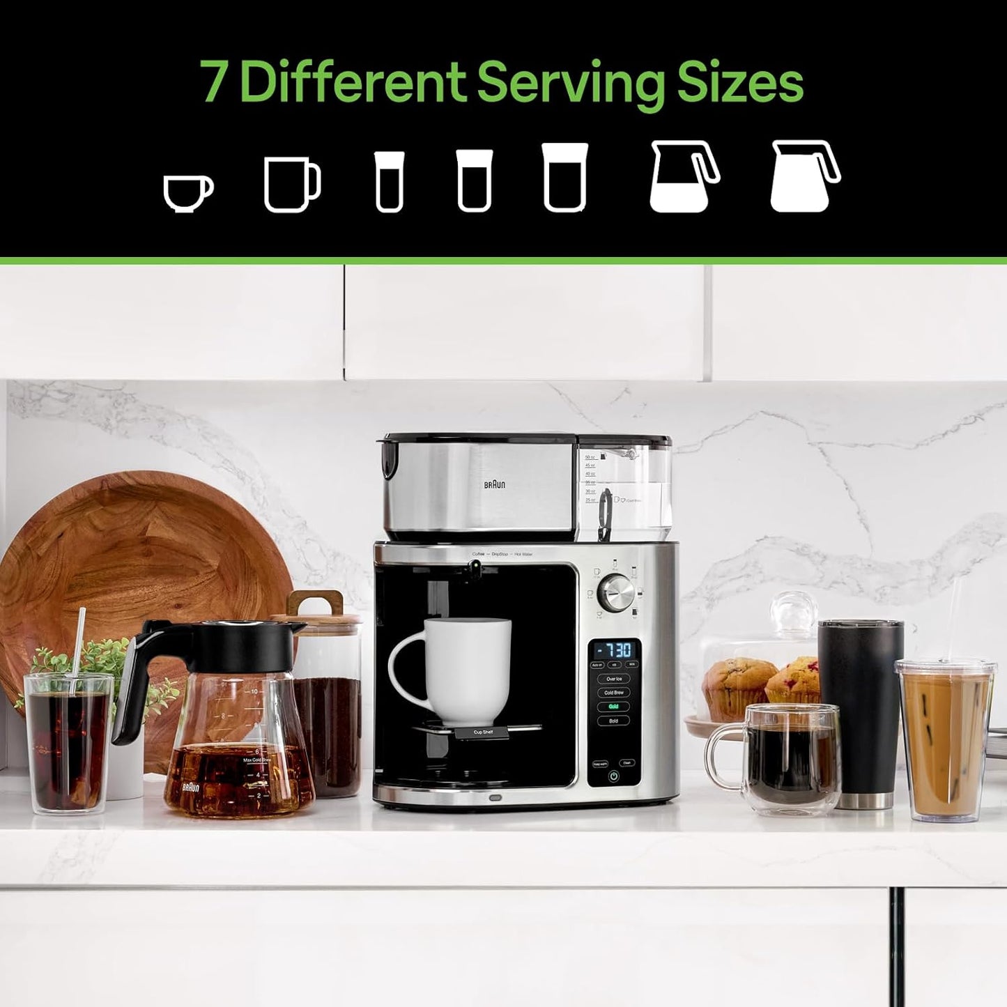 Braun MultiServe Plus 10- Cup Pod Free Drip Coffee Maker 7 Brew Sizes Hot & Cold Brew Stainless steel KF9270SI