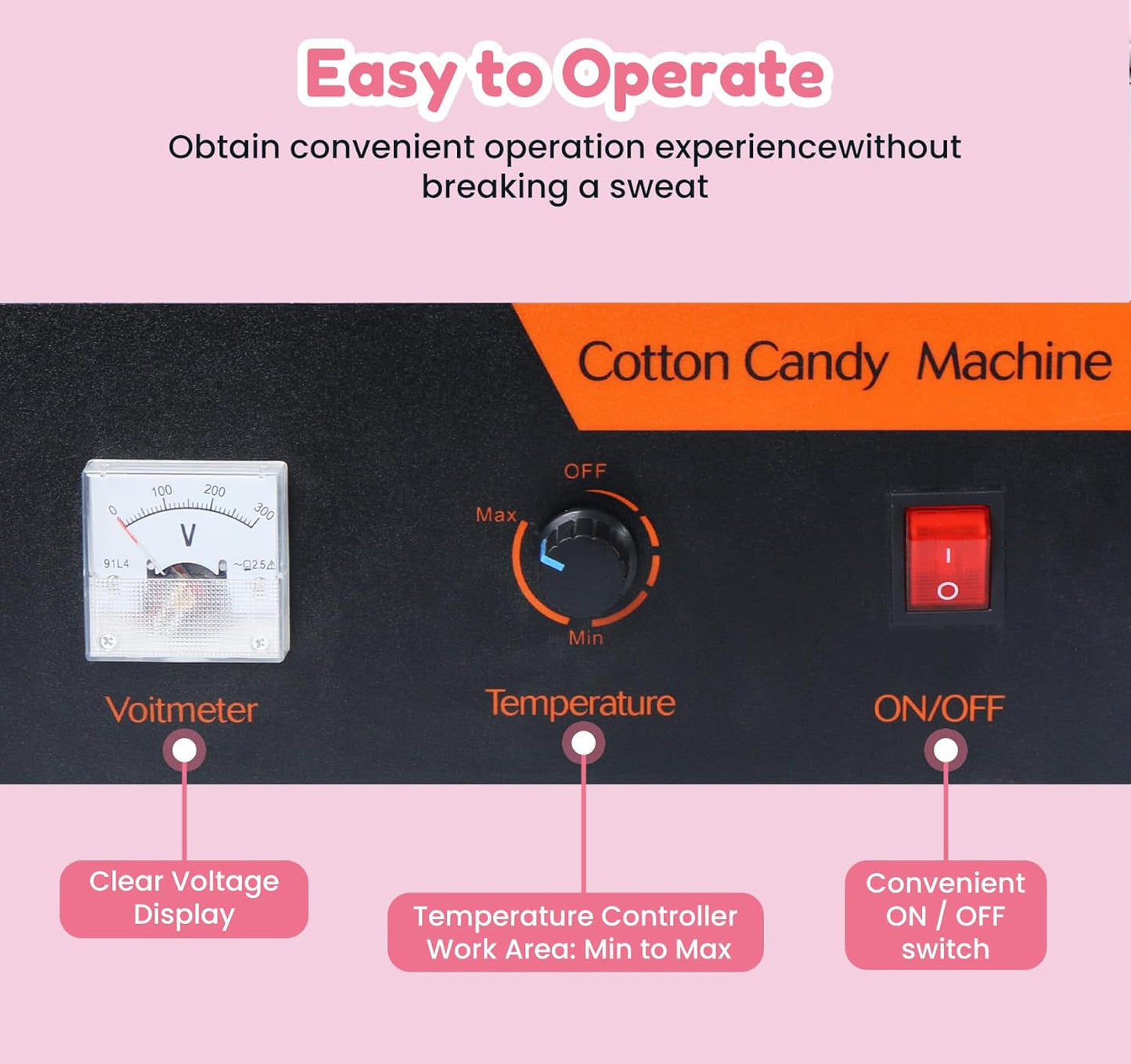 Cotton Candy Machine Commercial, 1000W Cotton Candy Maker Machine, Candy Floss Maker, with Stainless Steel Bowl, Sugar Scoop,Anti-Rust Coating, for Family Party, Kids Birthday Pink