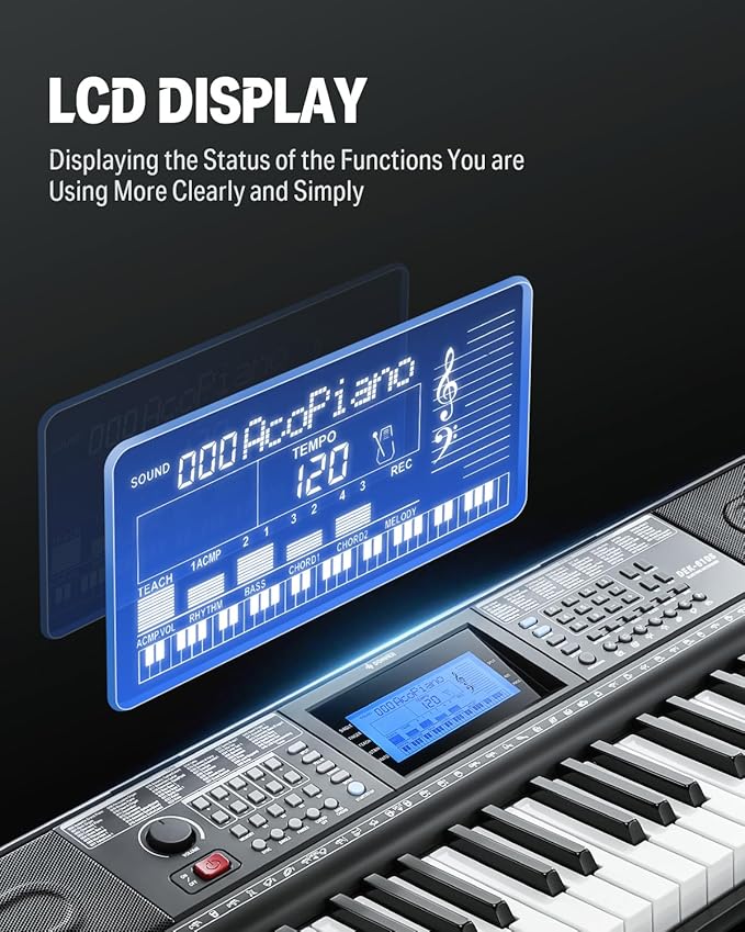 Donner 61 Key Keyboard Piano, Electric Piano Keyboard Kit with 249 Voices, 249 Rhythms - Includes Piano Stand, Stool, Microphone, Gift for Beginners, Black