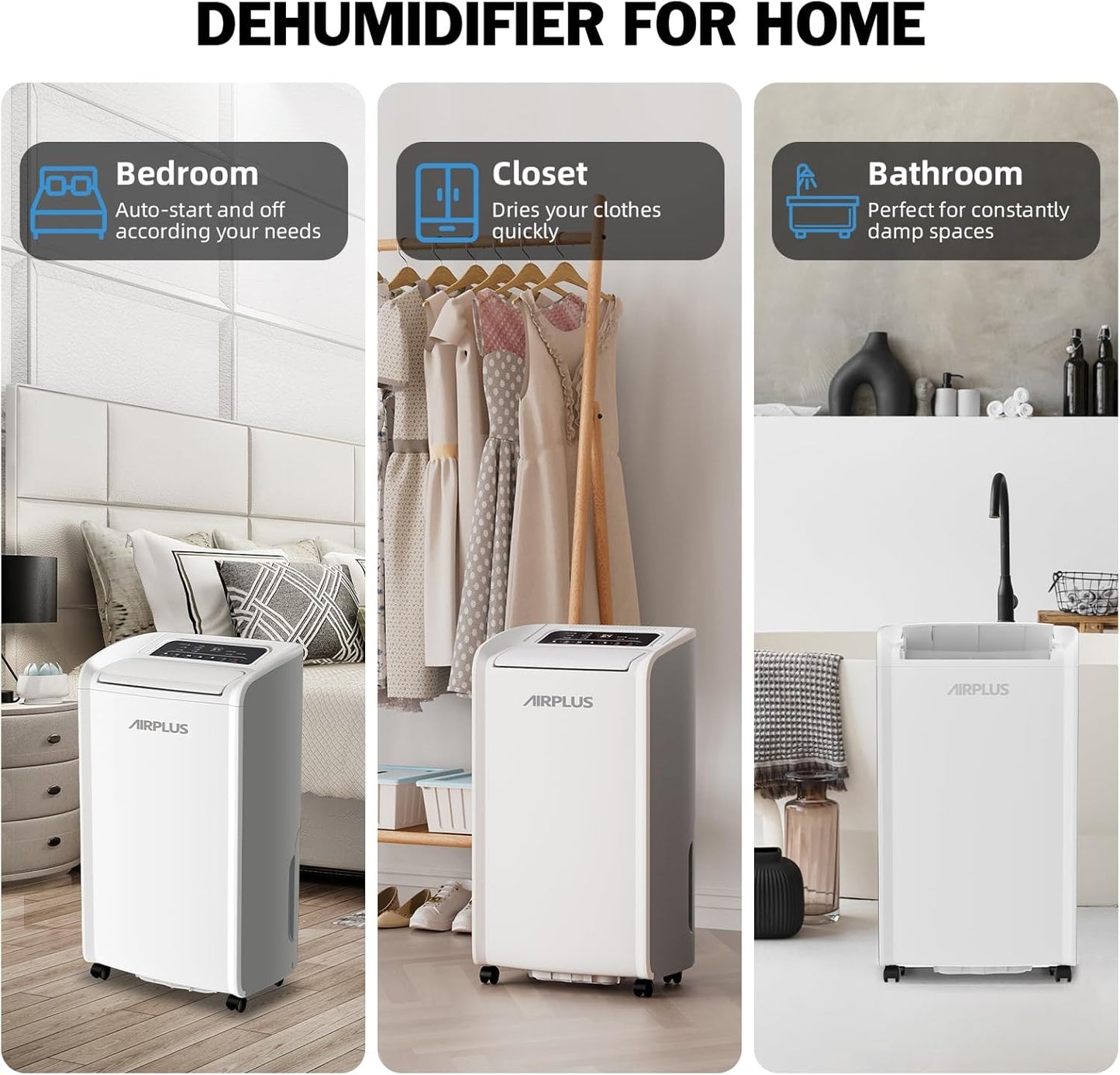 AIRPLUS 4,500 Sq.Ft 70 Pint Dehumidifier for Basements and Home-with Drain Hose,Efficient,Energy-with Dual Protection and 4 Smart Modes,24H Timer,Defrost,for Large room