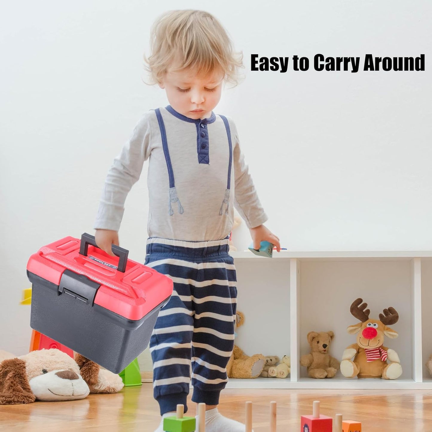 Kids Tool Set, 70 pcs Toddler Tool Set with Tool Box and Electronic Toy Drill, Pretend Play Kids Construction Kits with Clothes and Safety Hat,Toy Tool Box for Kids Boy Girl Age 3-8