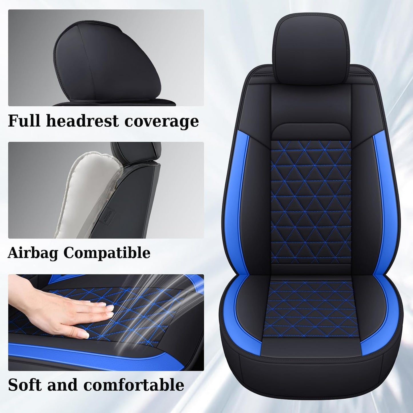 Coverado Car Seat Covers Full Set, Leather RAM 1500 Seat Covers Protectors Compatible with 2002-2024 Dodge RAM 1500 2500 3500 Crew Double Mega Quad Cab with Flat Bench, Blue