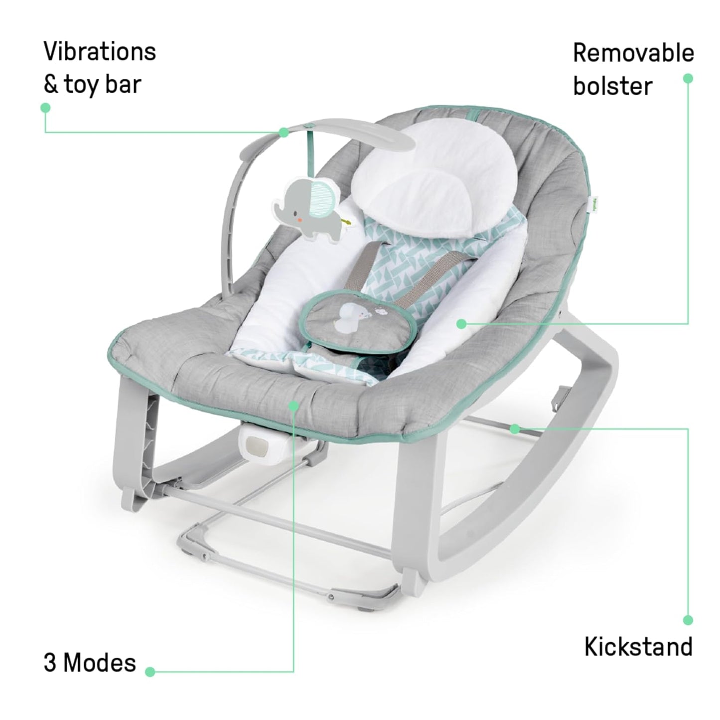 Ingenuity Keep Cozy 3-in-1 Grow with Me Vibrating Baby Bouncer, Seat & Infant to Toddler Rocker, Vibrations & -Toy Bar, 0-30 Months Up to 40 lbs