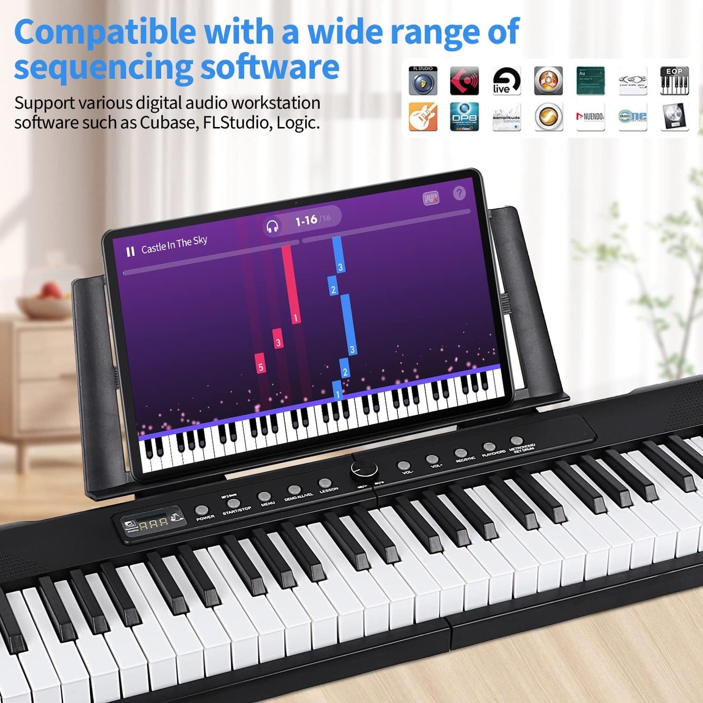 88 Key Piano Keyboard Beginner Electric Digital Piano with Full Size Semi Weighted Keys Sustain Pedal Power Supply Stand Carrying Case Headphones