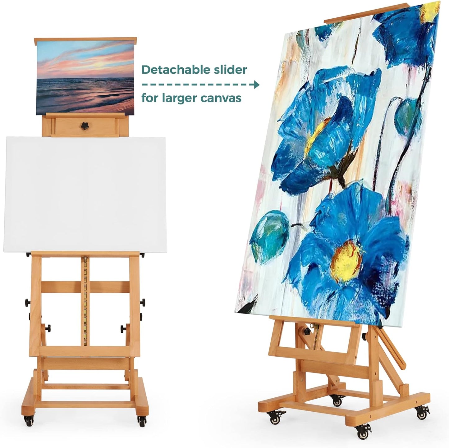VISWIN Extra-Large Master H Frame Easel, Hold 1 or 2 Canvas up to 79", Tilts Flat, Movable Solid Beech Wood Heavy Duty Floor Easel Stand for Painting, Adjustable Art Easel Stand for Adult, Artist - N