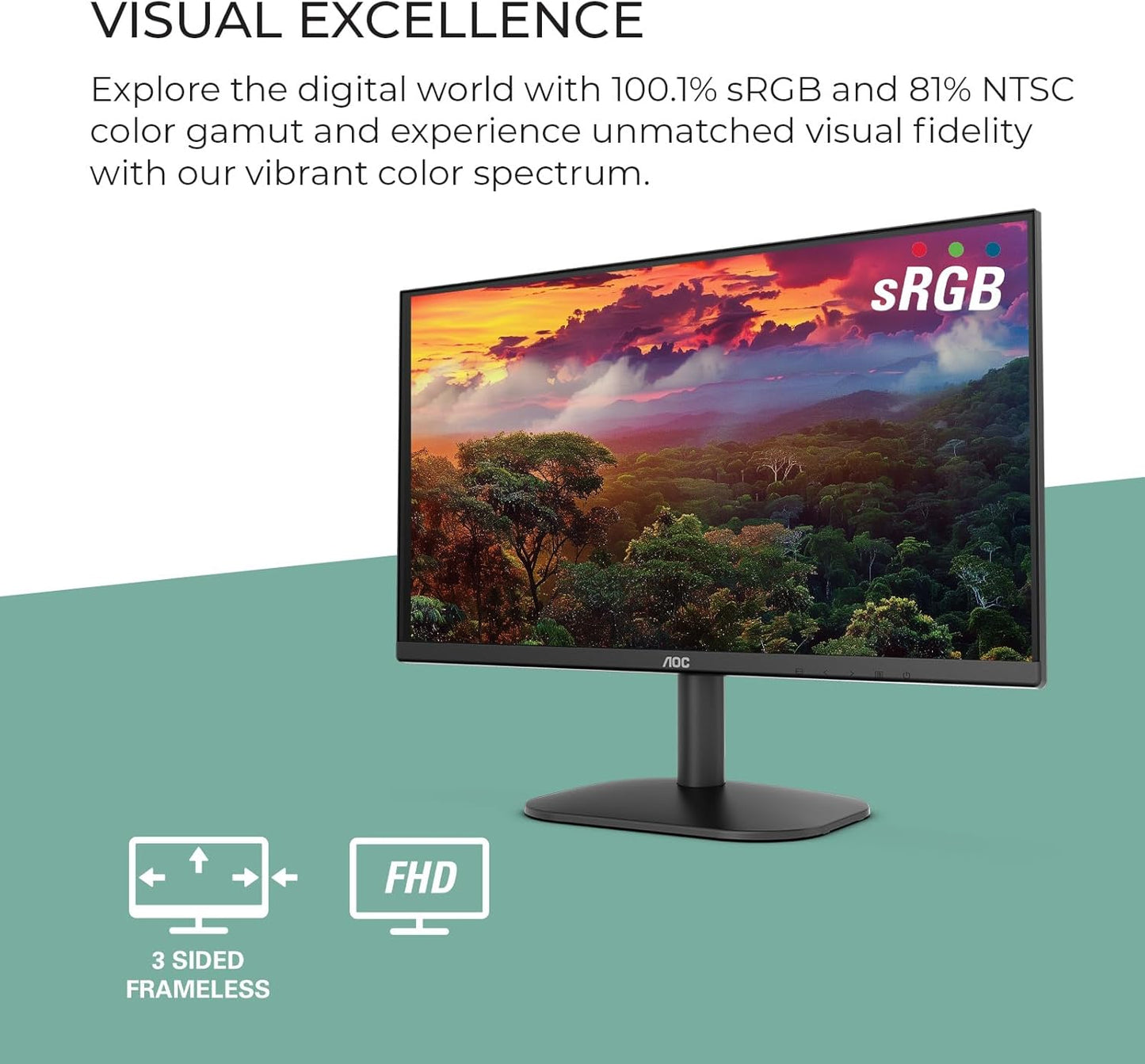 AOC 22B2HM2 22" Full HD (1920 x 1080) 100Hz LED Monitor, Adaptive Sync, VGA x1, HDMI x1, Flicker-Free, Low Blue Light, HDR Ready, VESA, Tilt Adjust, Earphone Out, Eco-Friendly