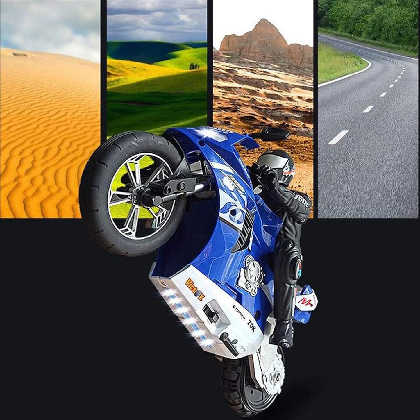 Remote Control Motorcycle, High Speed Self Balancing Single Wheel Stunt RC Motorcycle, 1/6 Scale 360° Rotating LED Flashlight Motorcycle Toys, Best Xmas Gift for Boys & Girls, Blue
