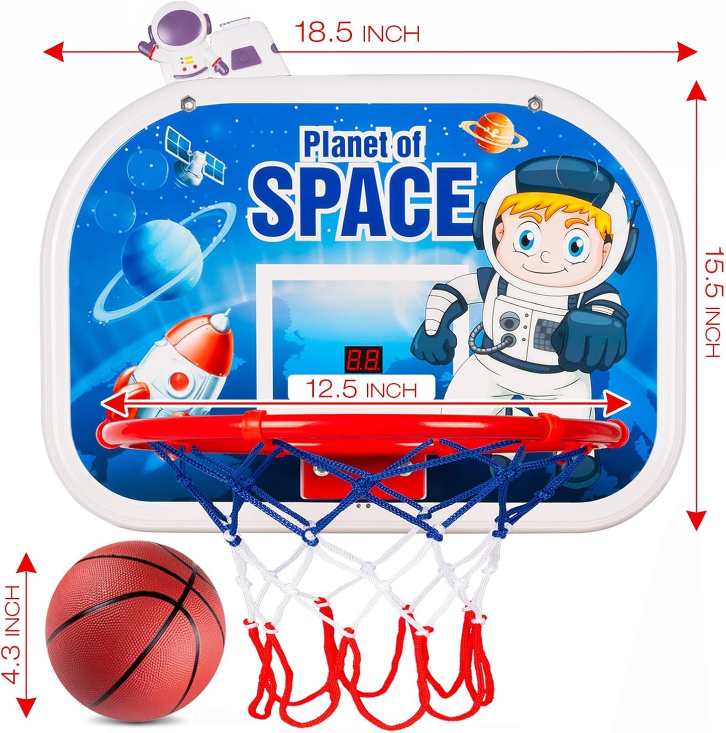Indoor Basketball Hoop for Kids, Mini Basketball Hoop Over The Door, Cartoon Kids Basketball Shooting Toys for Boys Age 5 6 7 8 9 10+, Mini Hoop with Electronic Scoreboard & 3 Balls