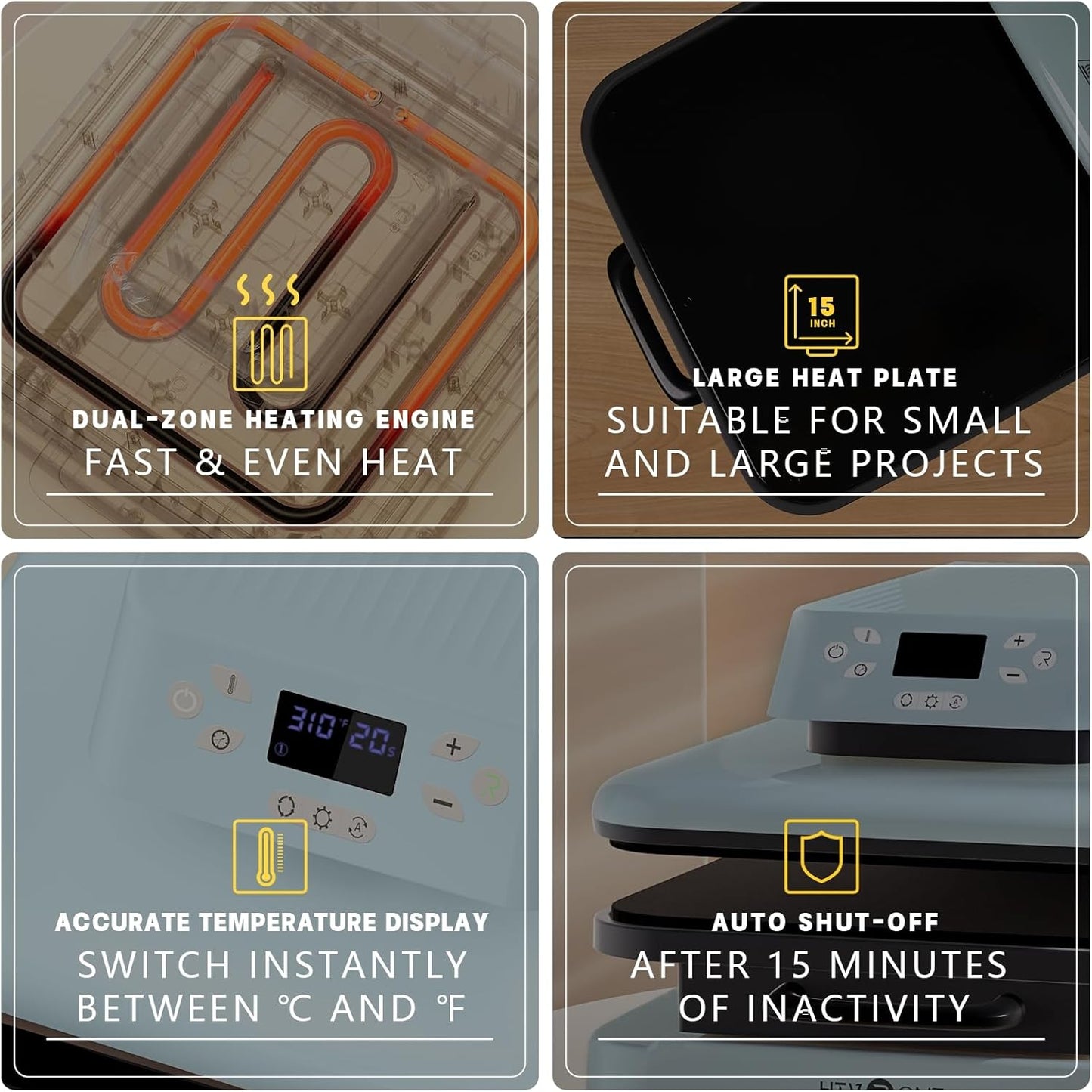 HTVRONT Auto Heat Press Machine for T Shirts - Heat Press 15x15 with Auto Release - Heats Up Fast & Distribute Heat Evenly Intelligent Heat Press Machines for HTV Sublimation Heat Transfer Projects