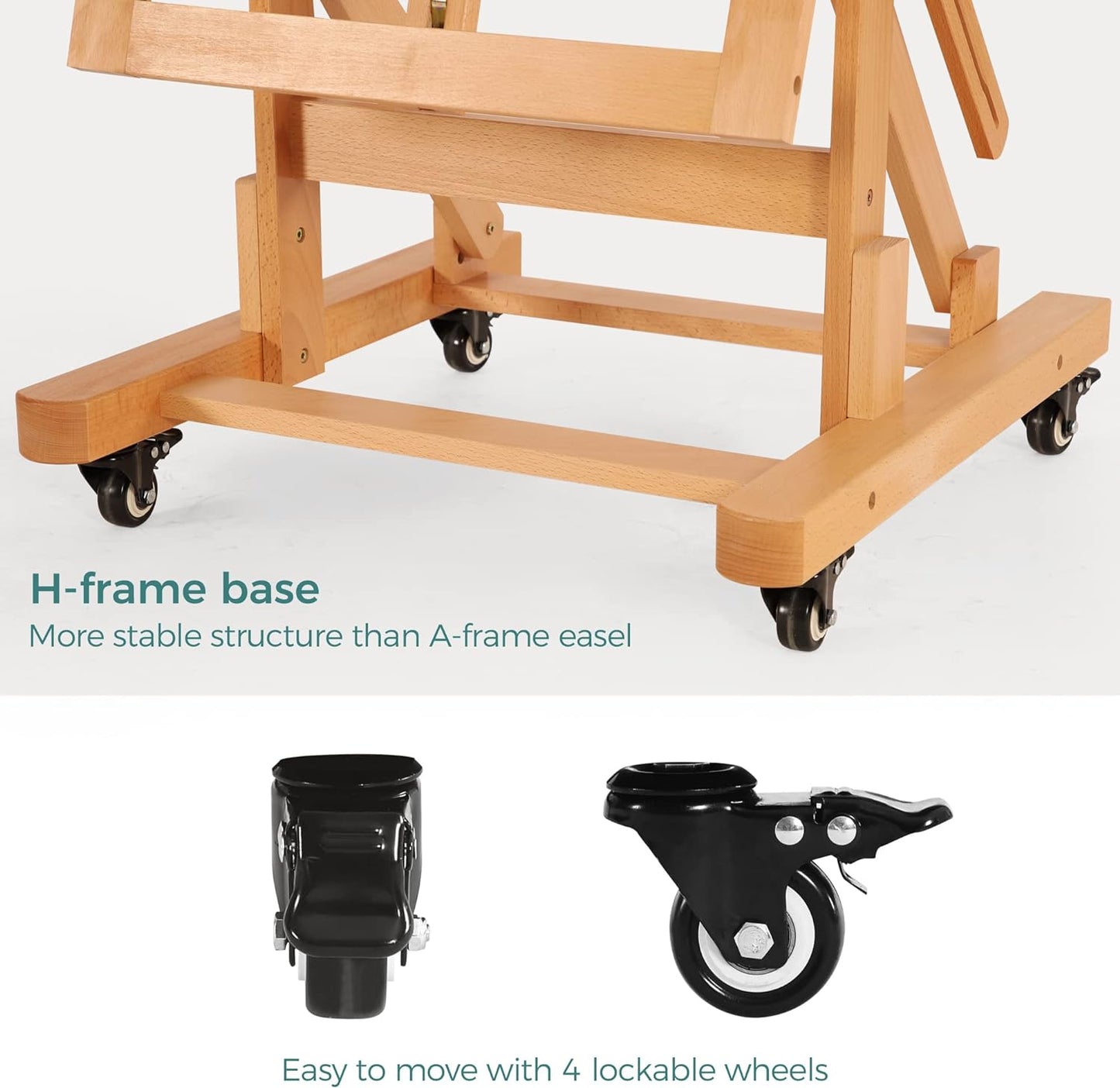 VISWIN Extra-Large Master H Frame Easel, Hold 1 or 2 Canvas up to 79", Tilts Flat, Movable Solid Beech Wood Heavy Duty Floor Easel Stand for Painting, Adjustable Art Easel Stand for Adult, Artist - N