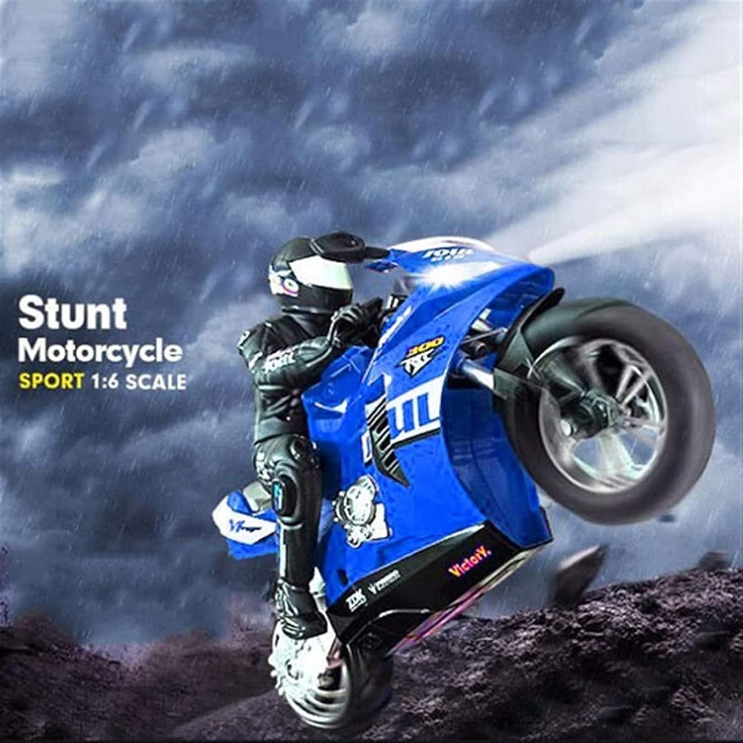 Remote Control Motorcycle, High Speed Self Balancing Single Wheel Stunt RC Motorcycle, 1/6 Scale 360° Rotating LED Flashlight Motorcycle Toys, Best Xmas Gift for Boys & Girls, Blue