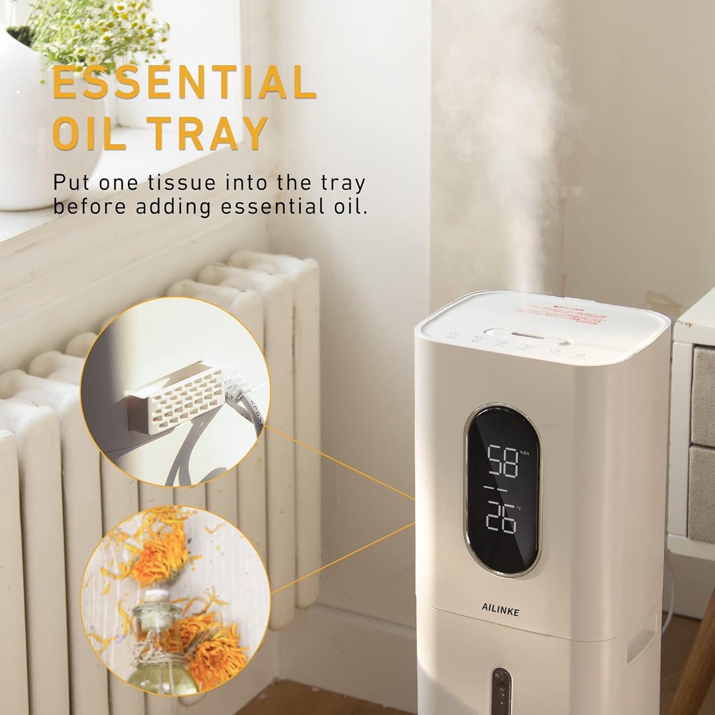 Humidifiers for Bedroom Large Room AILINKE 2.1Gal8L Humidifiers for Home Large Ultrasonic Top Fill Humidifier with 3 Speed Humidistat for Baby Kids Adults Yoga Sleep