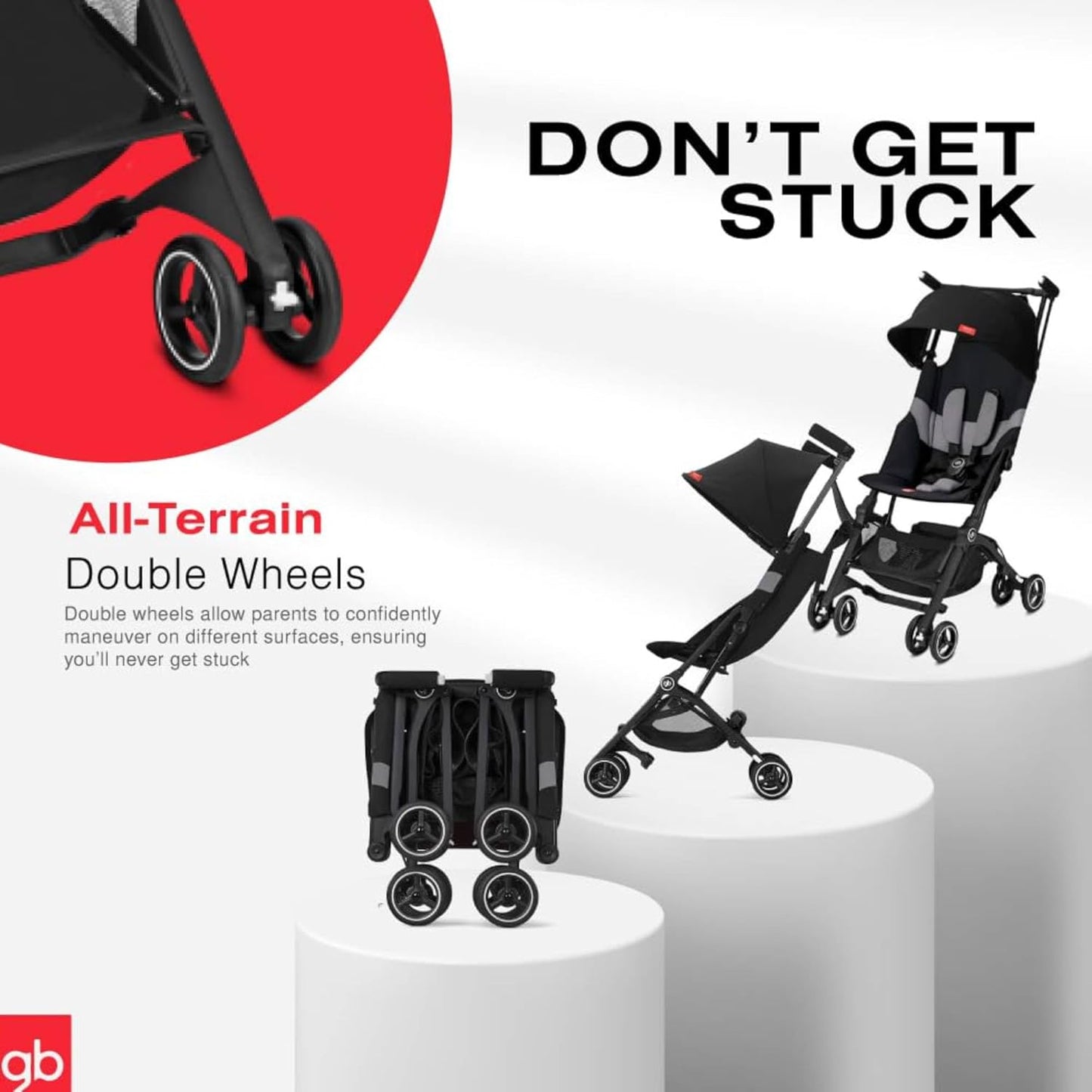 gb Pockit+ All-Terrain, Ultra Compact Lightweight Travel Stroller with Canopy and Reclining Seat in Velvet Black