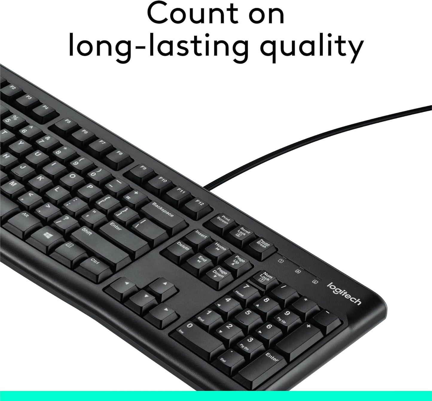 Logitech K120 Wired Keyboard for Windows, Plug and Play, Full-Size, Spill-Resistant, Curved Space Bar, Compatible with PC, Laptop - Black