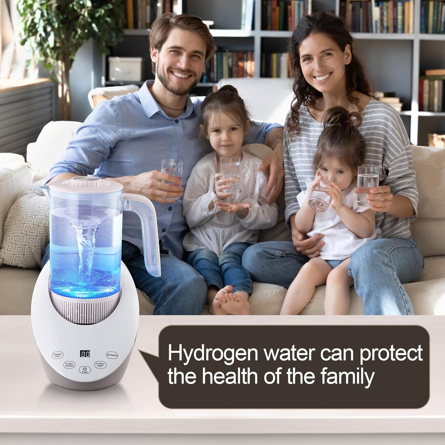 Hydrogen Water Pitcher - Rich Hydrogen Water Generator Electrolysis Jug BPA Free with SPE and PEM Concentrator Technology. Balanced DEESAF Water PH Levels and Filtered with Calcium Sulfite