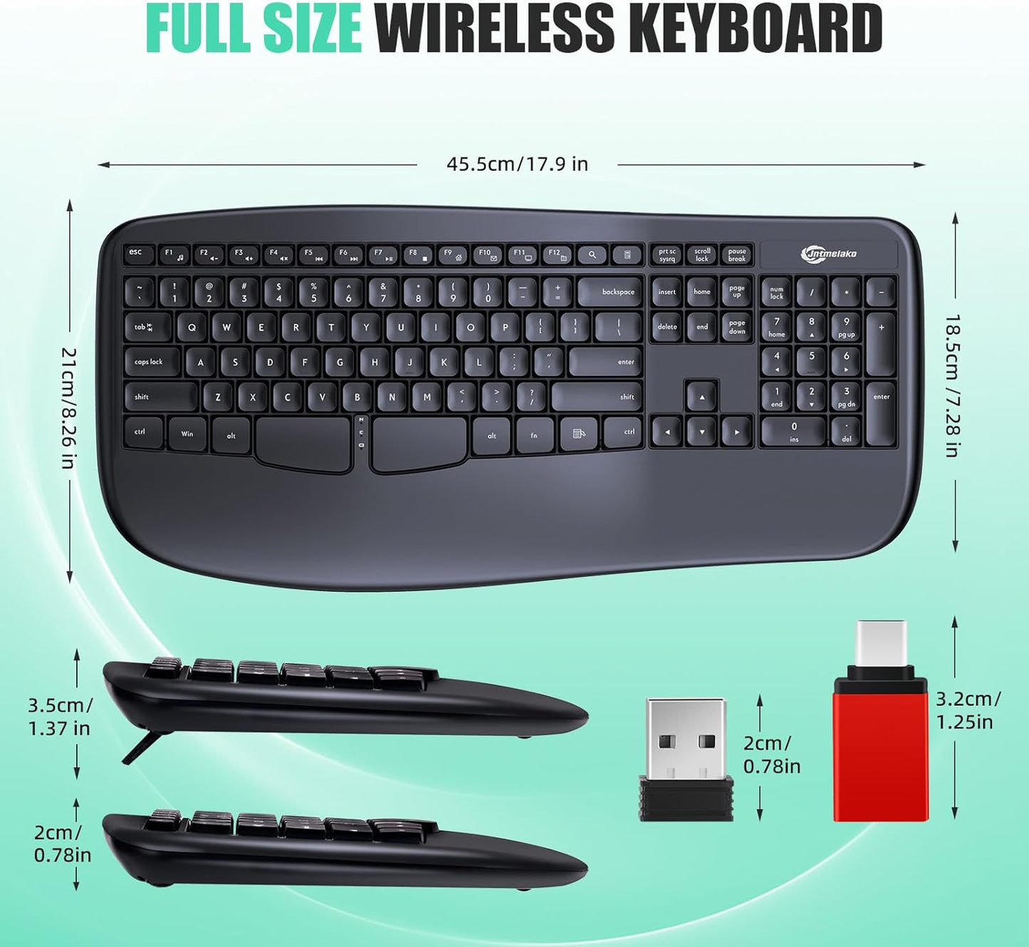 Wireless Keyboard, Ergonomic Keyboard with Wrist Rest, 2.4G Full Size Keyboard for Windows, MacOS, Desktops/Laptops