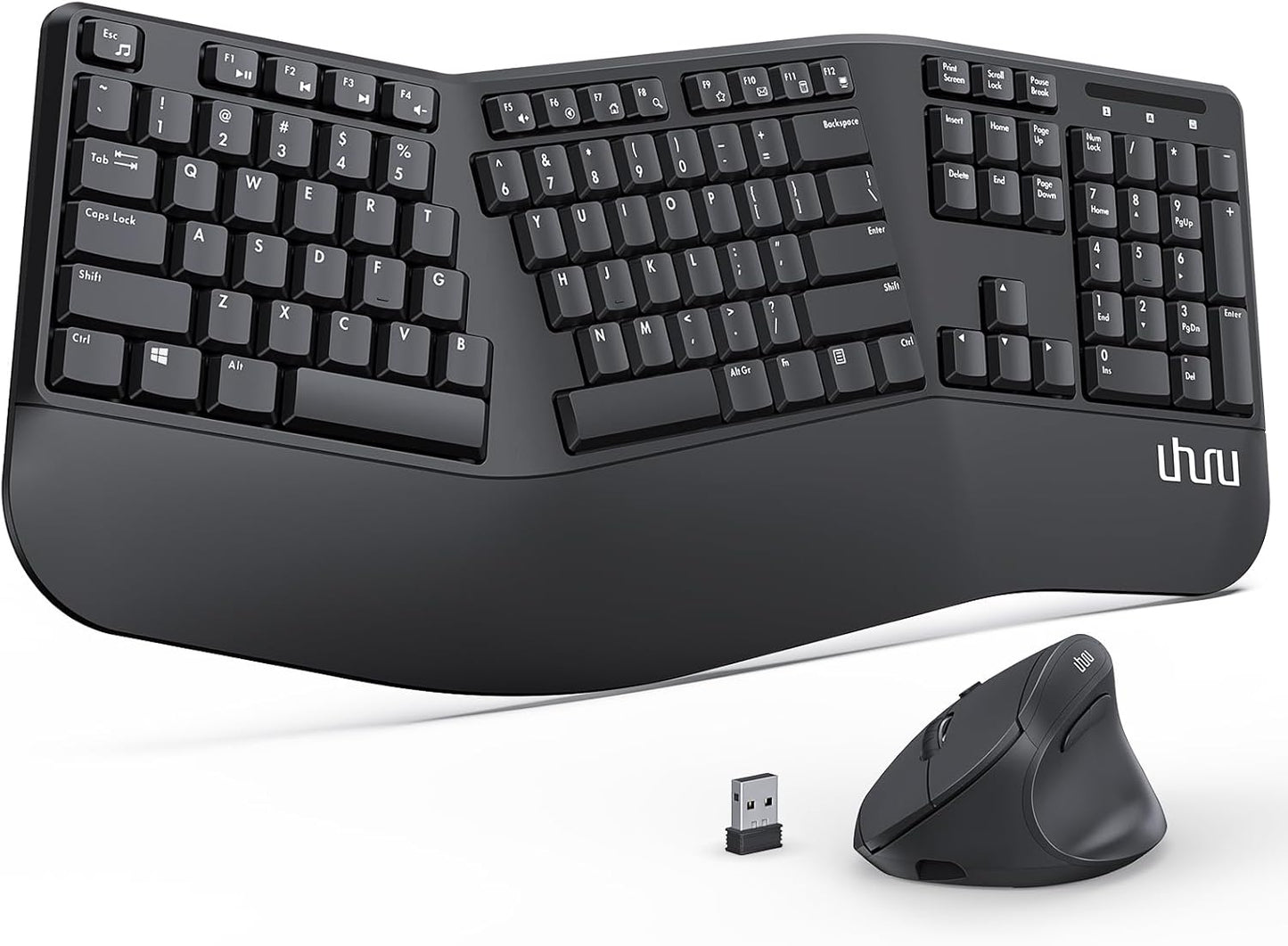 Ergonomic Wireless Keyboard and Mouse - UHURU UEKM-20 Wireless Ergo Keyboard and Mouse Combo with Split Design, Palm Rest, Natural Typing, Compatible with Windows Mac