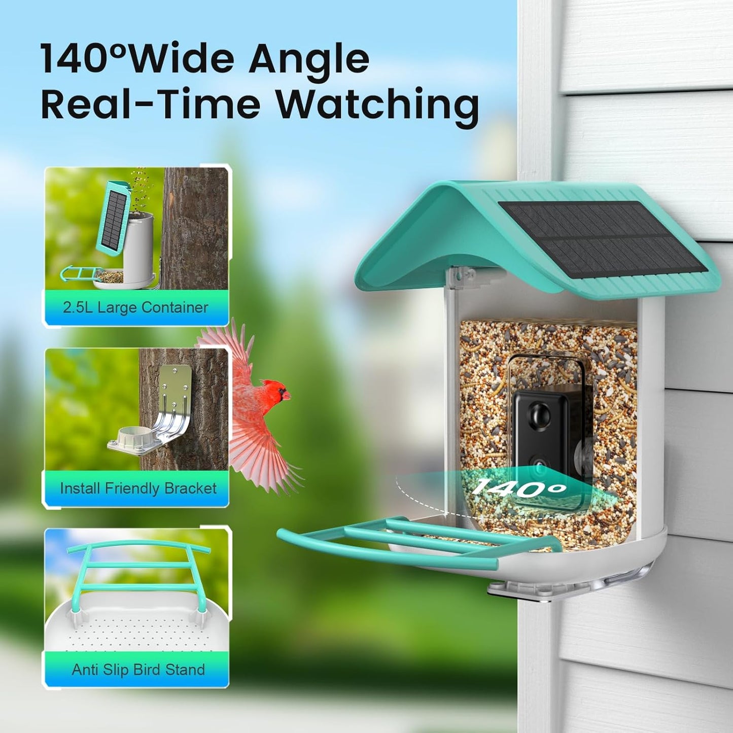 Bird Feeder with Camera, Identify 11000+ Bird Species,Auto Capture Bird Videos & Motion Detection, Wireless Camera Ideal Present for Bird Lover.(Dual Panel)