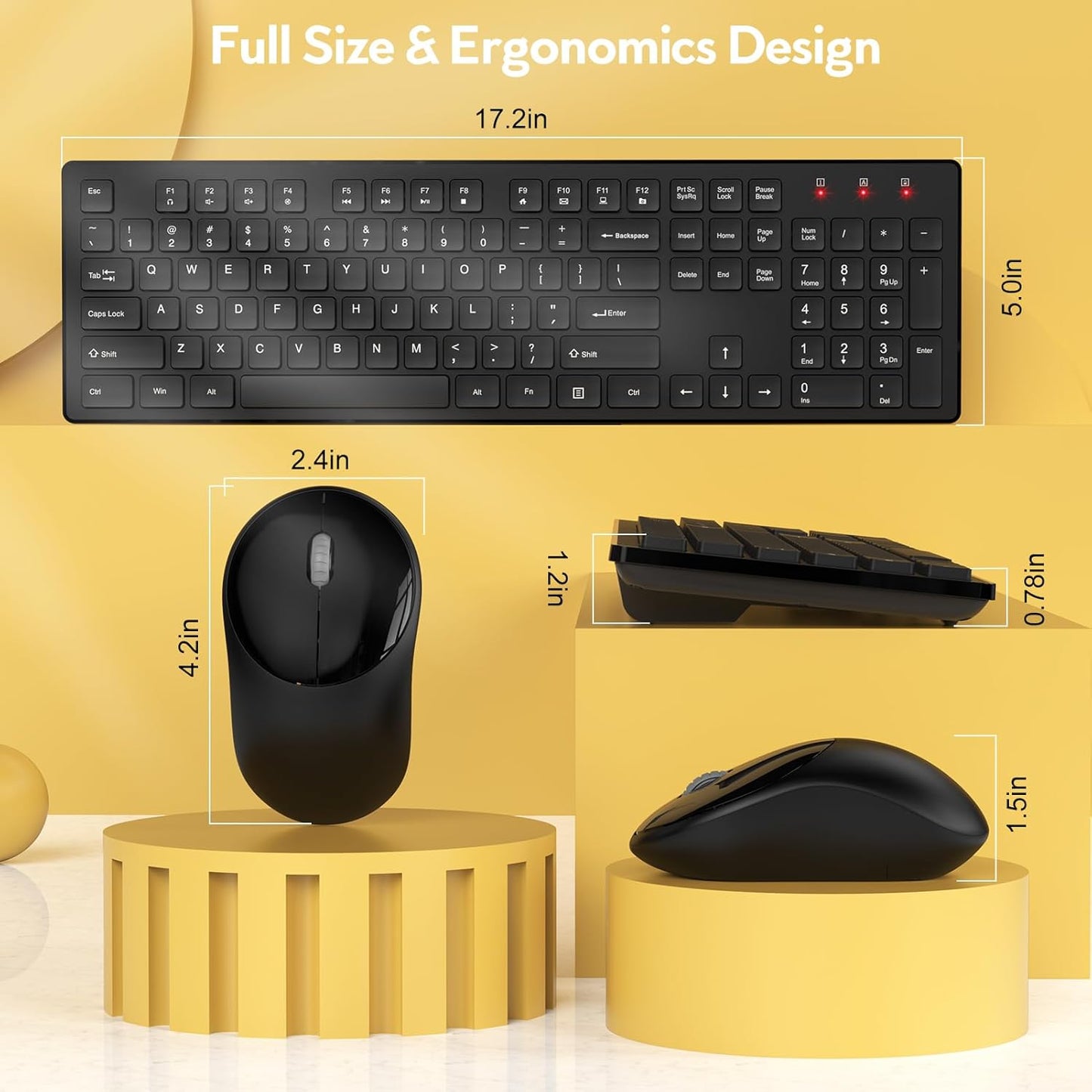Wireless Keyboard and Mouse, Trueque Silent 2.4GHz Cordless Full Size USB Mouse Combo