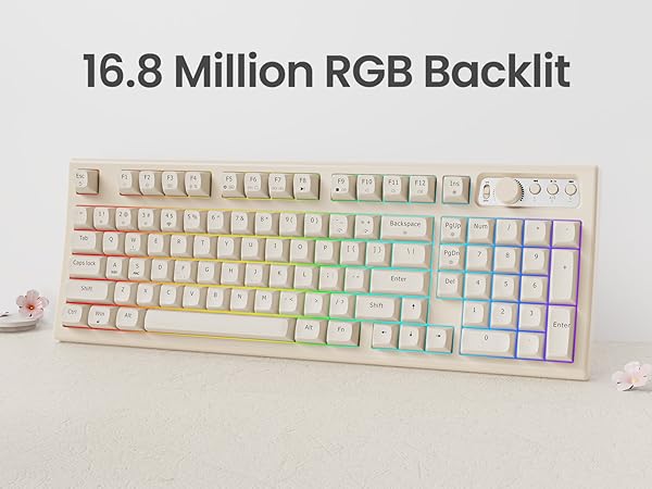 SEUNKWANG EWEADN V97 Cute Creamy Keyboard Bluetooth2.4GHz Gaming Keyboard Wireless with RGB Backlit Media Knob Curved Body Rechargeable Quiet Computer Keyboard for MAC Xbox PC Gamer-White