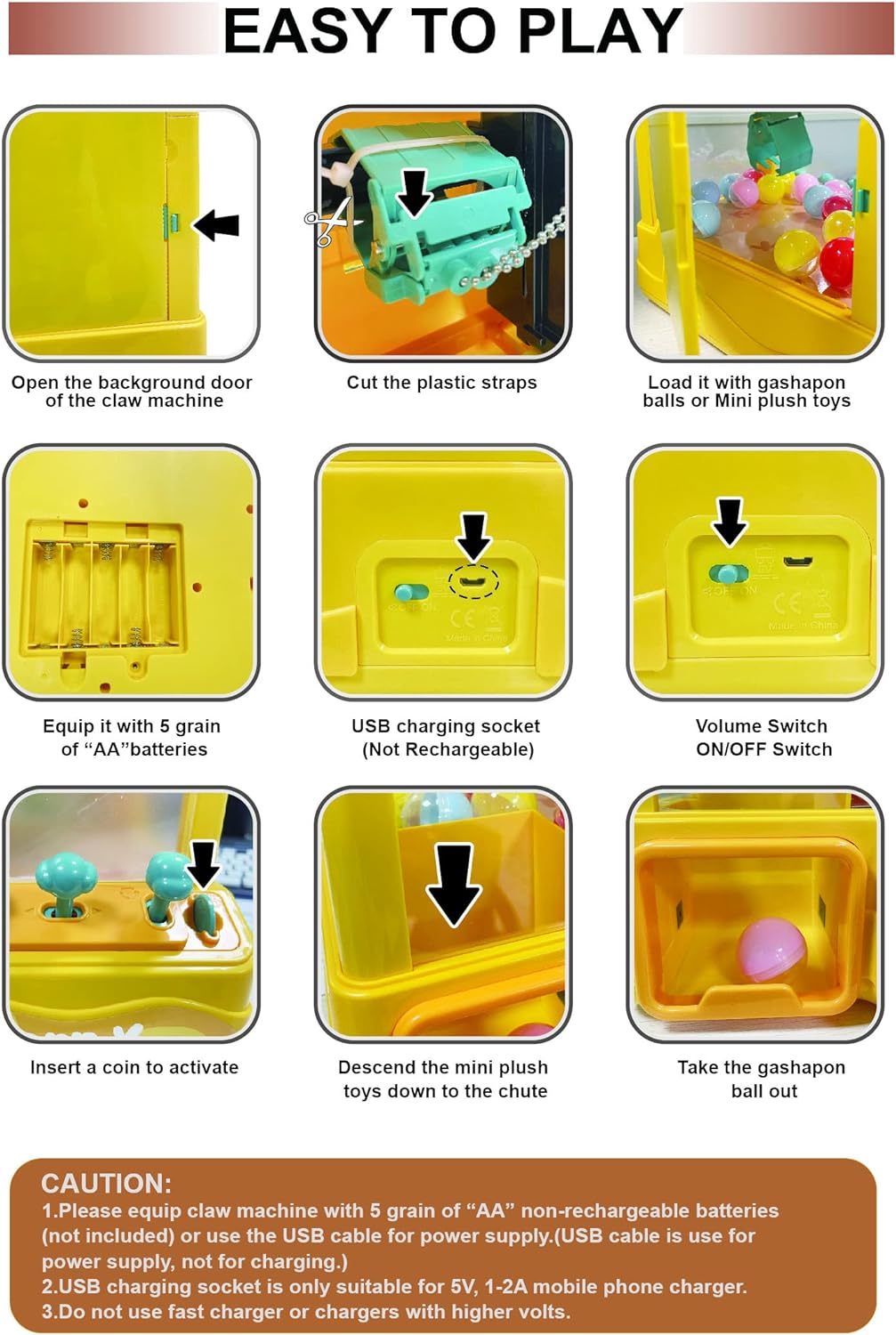 Large Claw Machine for Kids Adults with Prizes, Adjustable Sound & Light, 2 Power Modes, Mini Candy Crane Vending Machines, Electronic Arcade Game Dispenser Toy for Girls Boys Gift - Bear