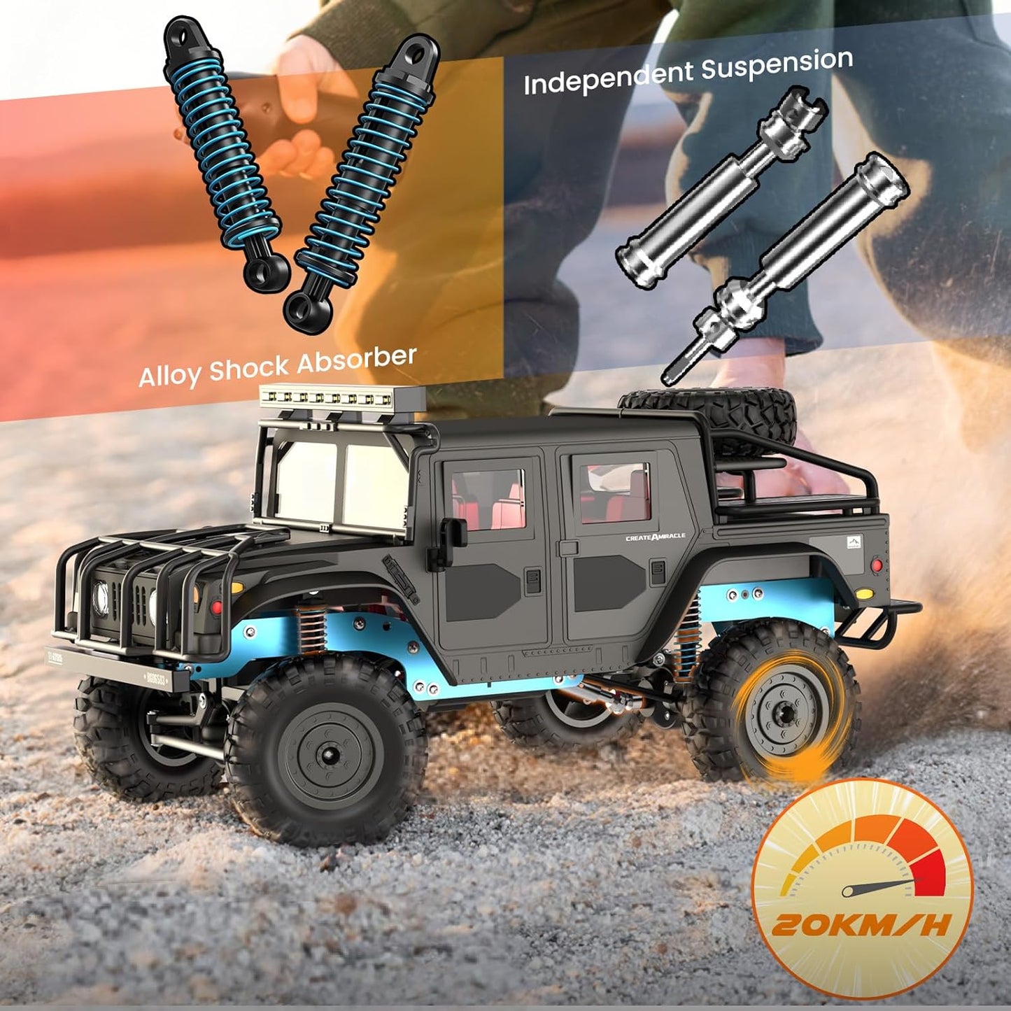 BOX Damage 1:12 Scale All-Terrain Remote Control Car, 4WD RC Cars with 2.4 GHz, RC Climbing Truck, IPX4 Waterproof Off-Road Vehicle