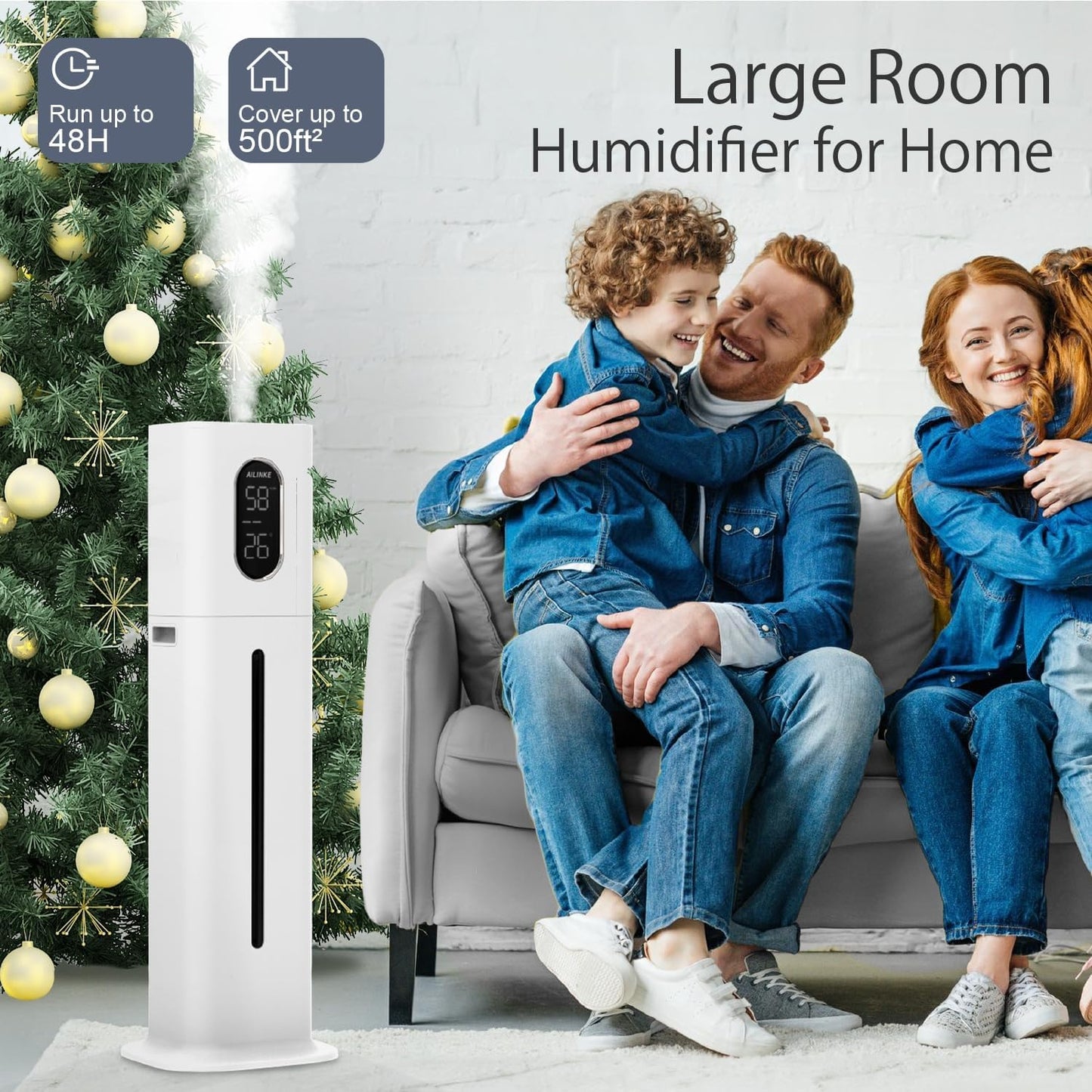 Humidifiers for Bedroom Large Room AILINKE 2.1Gal8L Humidifiers for Home Large Ultrasonic Top Fill Humidifier with 3 Speed Humidistat for Baby Kids Adults Yoga Sleep