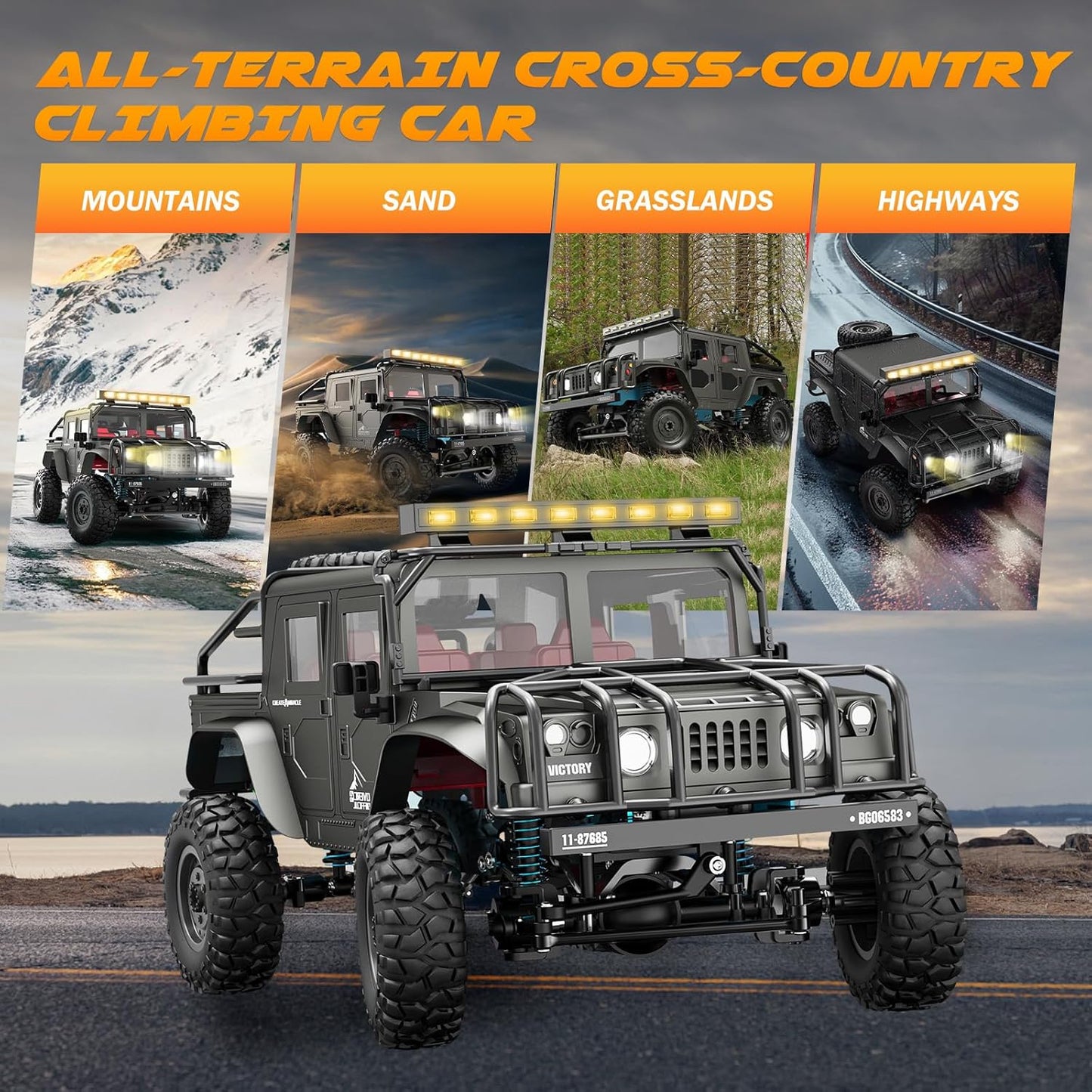 BOX Damage 1:12 Scale All-Terrain Remote Control Car, 4WD RC Cars with 2.4 GHz, RC Climbing Truck, IPX4 Waterproof Off-Road Vehicle