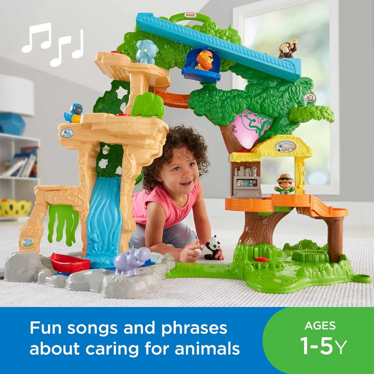 Fisher-Price Little People Toddler Toy Share & Care Safari 2-Ft Tall Playset with Lights Sounds & 7 Figures for Pretend Play Ages 1+ years