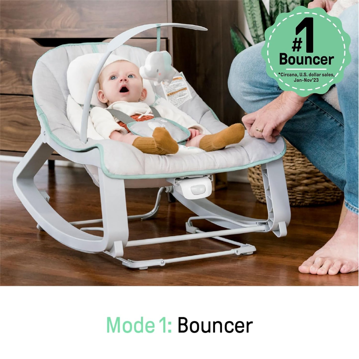 Ingenuity Keep Cozy 3-in-1 Grow with Me Vibrating Baby Bouncer, Seat & Infant to Toddler Rocker, Vibrations & -Toy Bar, 0-30 Months Up to 40 lbs